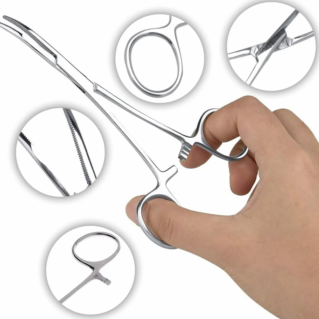 Aililong Abrazadera de arterias 14 cm curvada – Juego de alicates hemostáticos para piercing