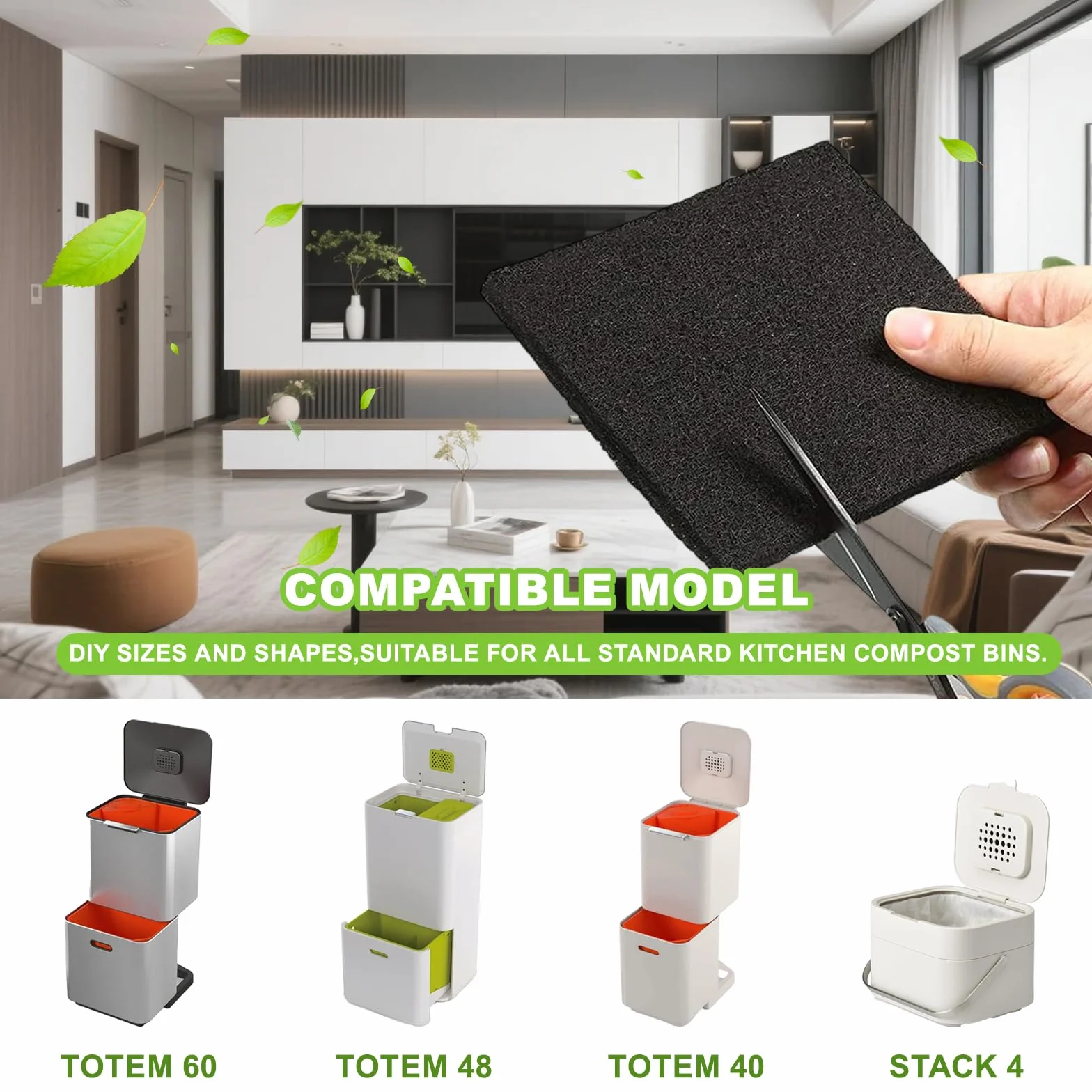 Filtros de carbón Activado Antiolor Cuadrados compatibles con Joseph Food Waste Caddy, Filtro para Cubos de Repuesto para Cocina de Interior