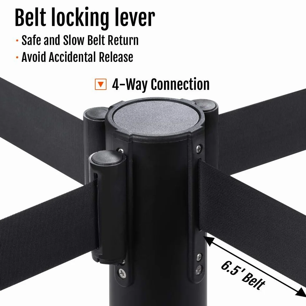 Yaheetech Poste Separador con Cinta Extensible Barrera de Seguridad Negro 200 cm
