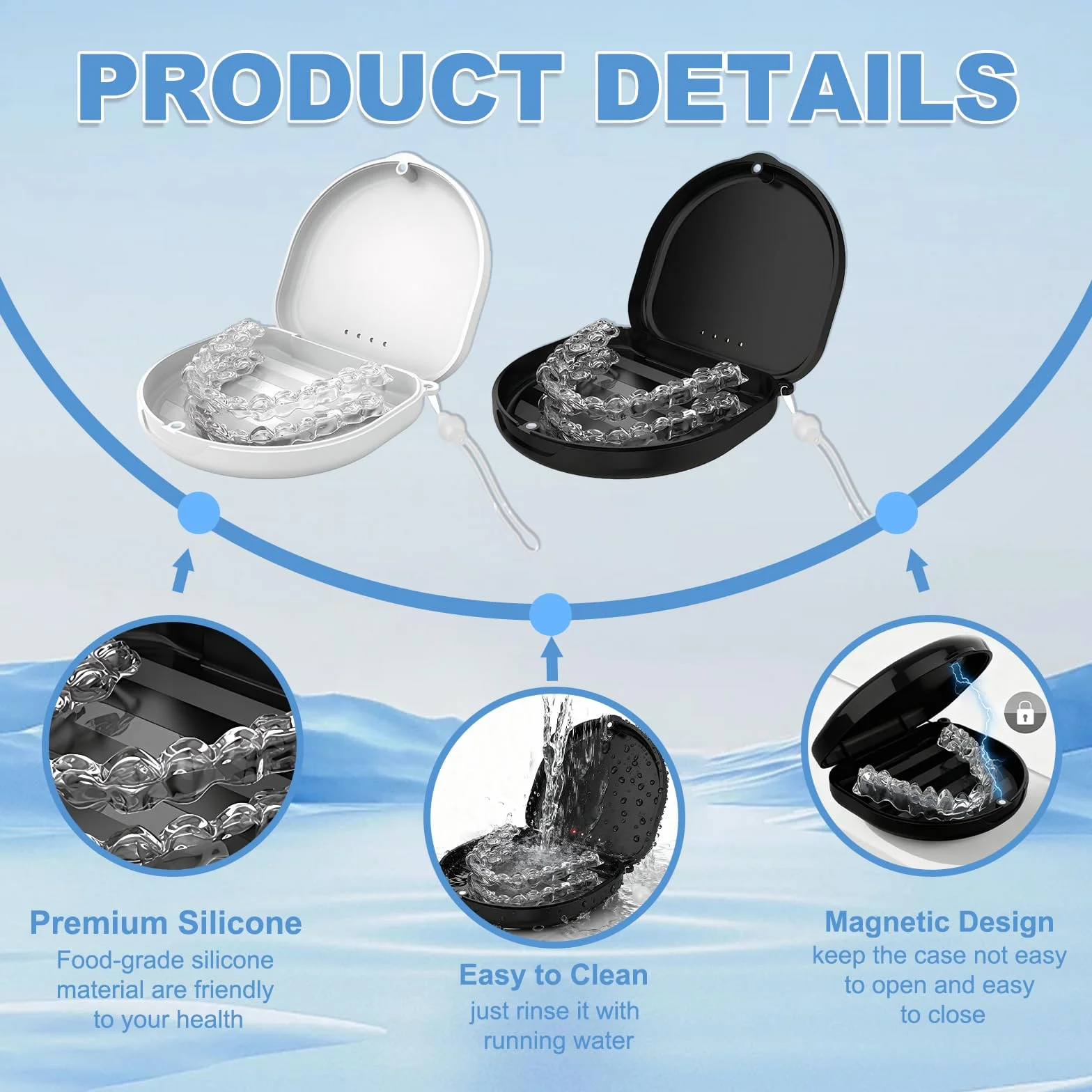Funda Ferula Dental 2 PCS Caja Dentadura Postiza con Correa de Silicona y Herramientas de Extracción Negro Blanco