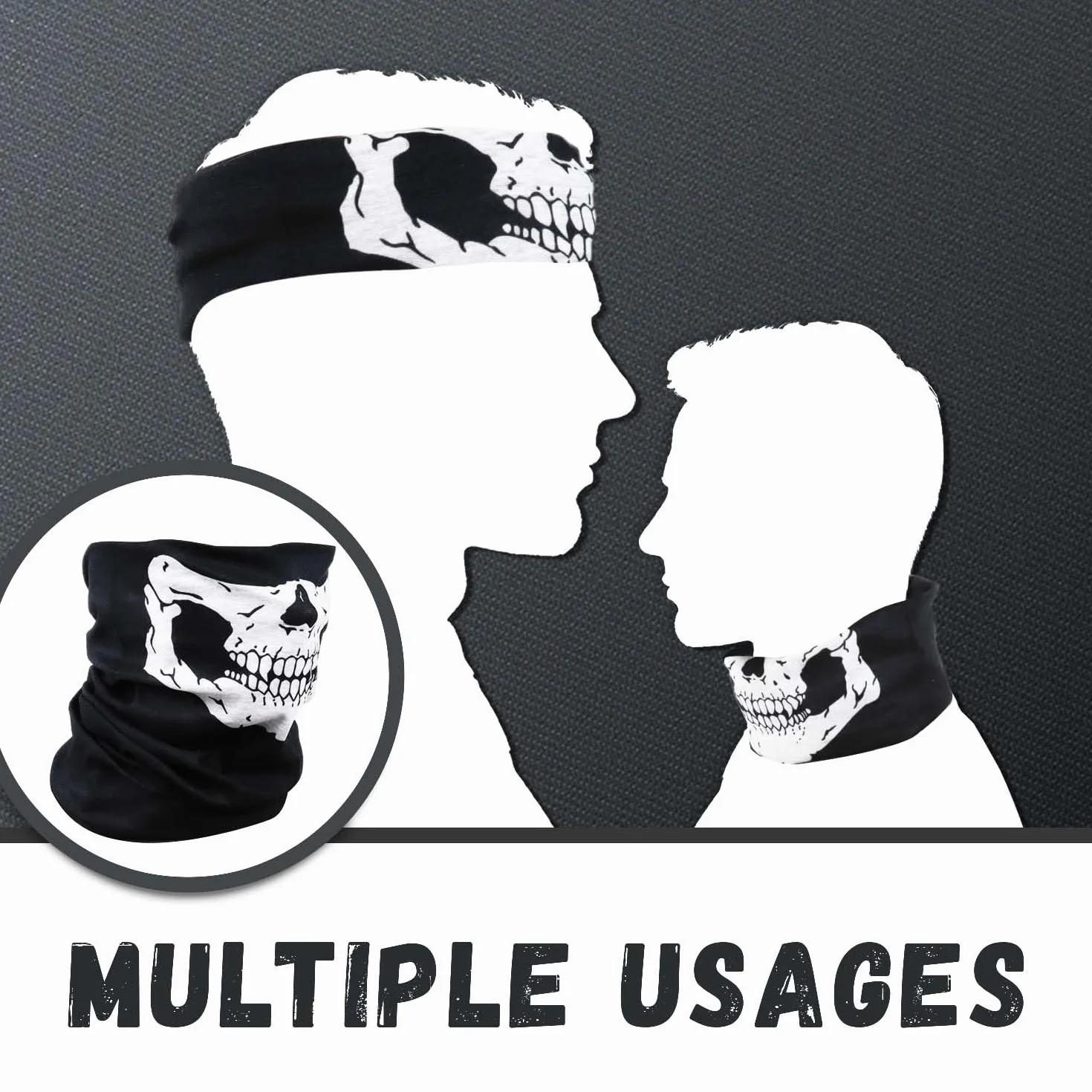 AWUMBUK Pañuelo Multifunción para Moto Hombre, Braga Cuello Halloween Calavera Máscara de Esqueleto Máscara de Tormenta esquí Pañuelo para el Cuello Negro