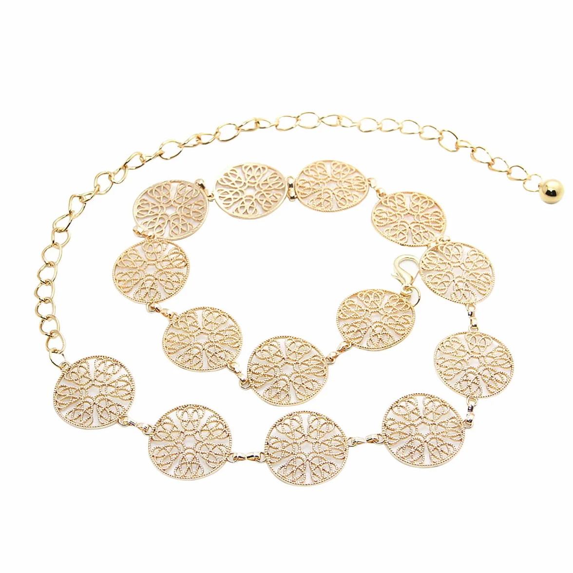 LumiSyne Moda Cinturón De Cadenas Para Mujer Anillo De Metal Tallado Calado Vintage Cadena De Cintura Dorado Plata Hebilla Ajustable Cinturón De Vestir Cadena De Cuerpo