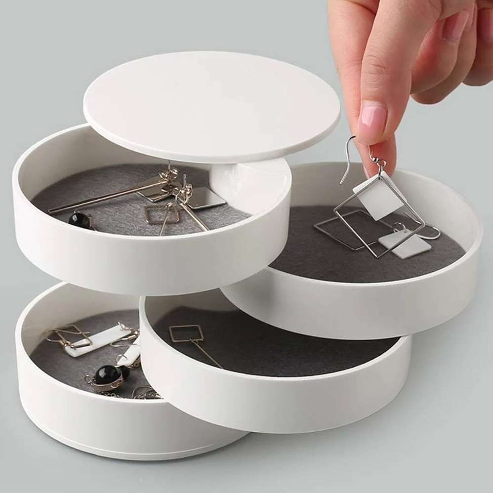 Joyero Giratorio de Cuatro Niveles Joyero Pendientes Collar Caja de Almacenamiento Caja de Acabado Caja de Almacenamiento de Accesorios de Viaje Joyero Organizador