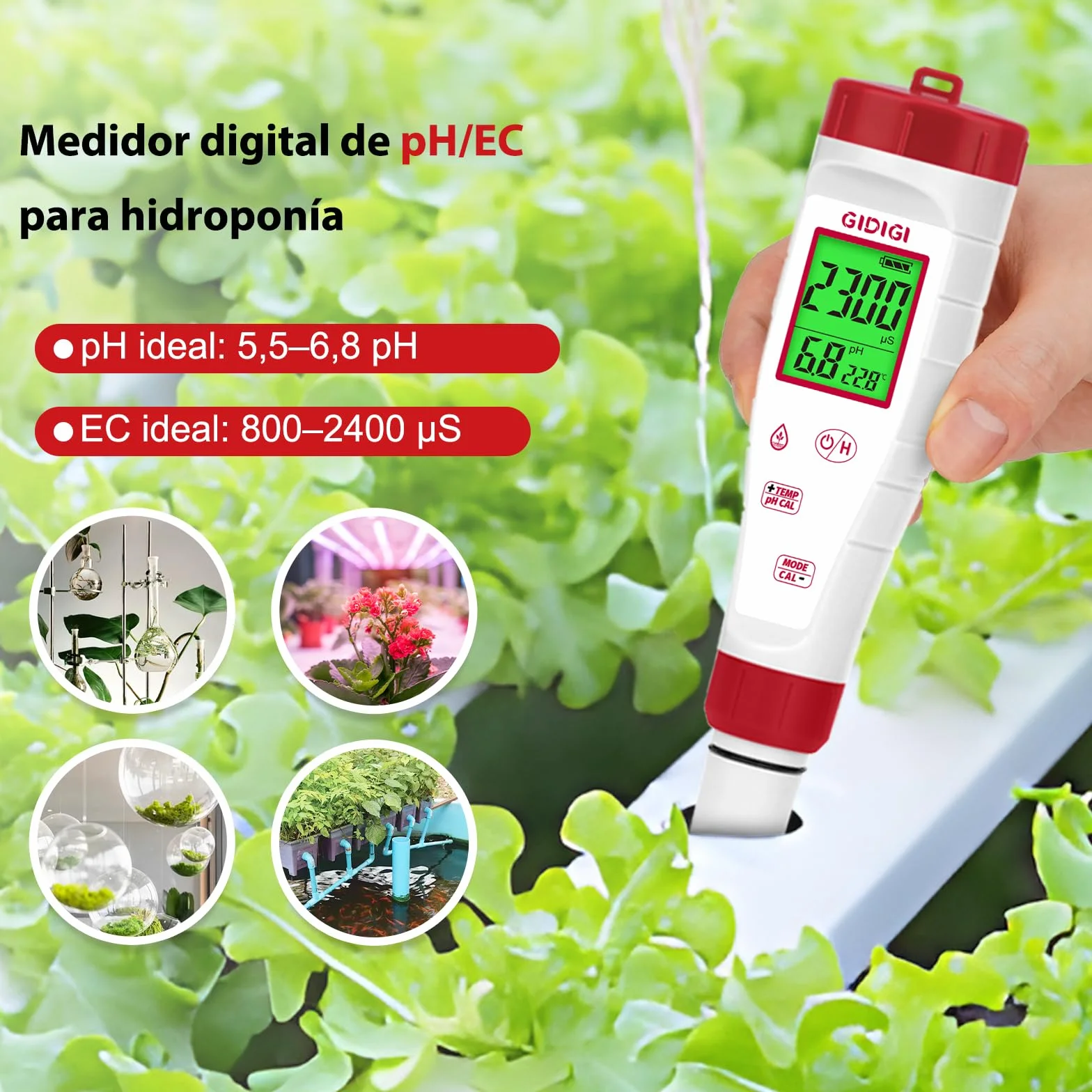 Medidor TDS pH EC 4 en 1 ph-metro para agua potable hidroponía acuario