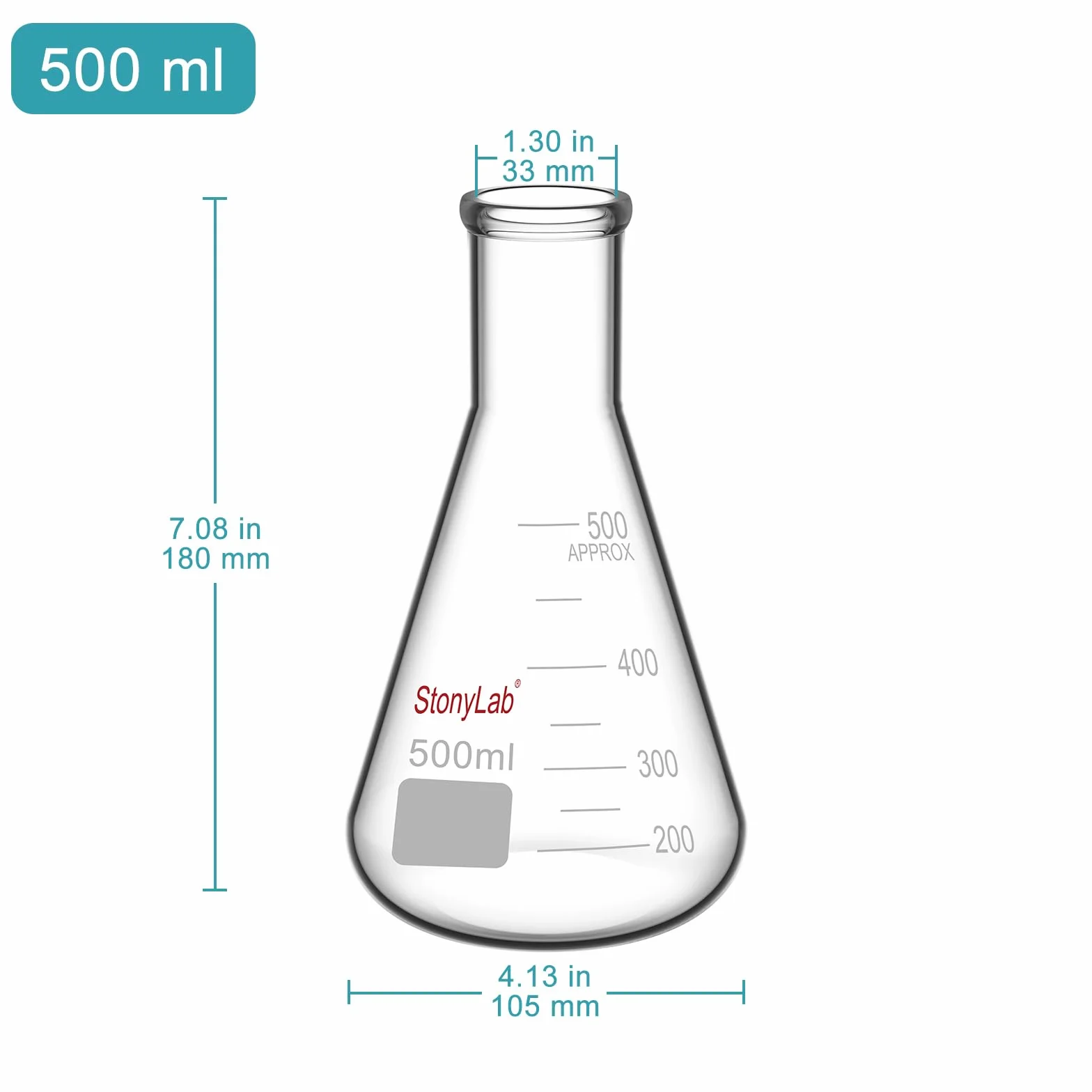StonyLab Frascos Erlenmeyer Boca Estrecha 500ml Borde Pesado 2 Paquetes