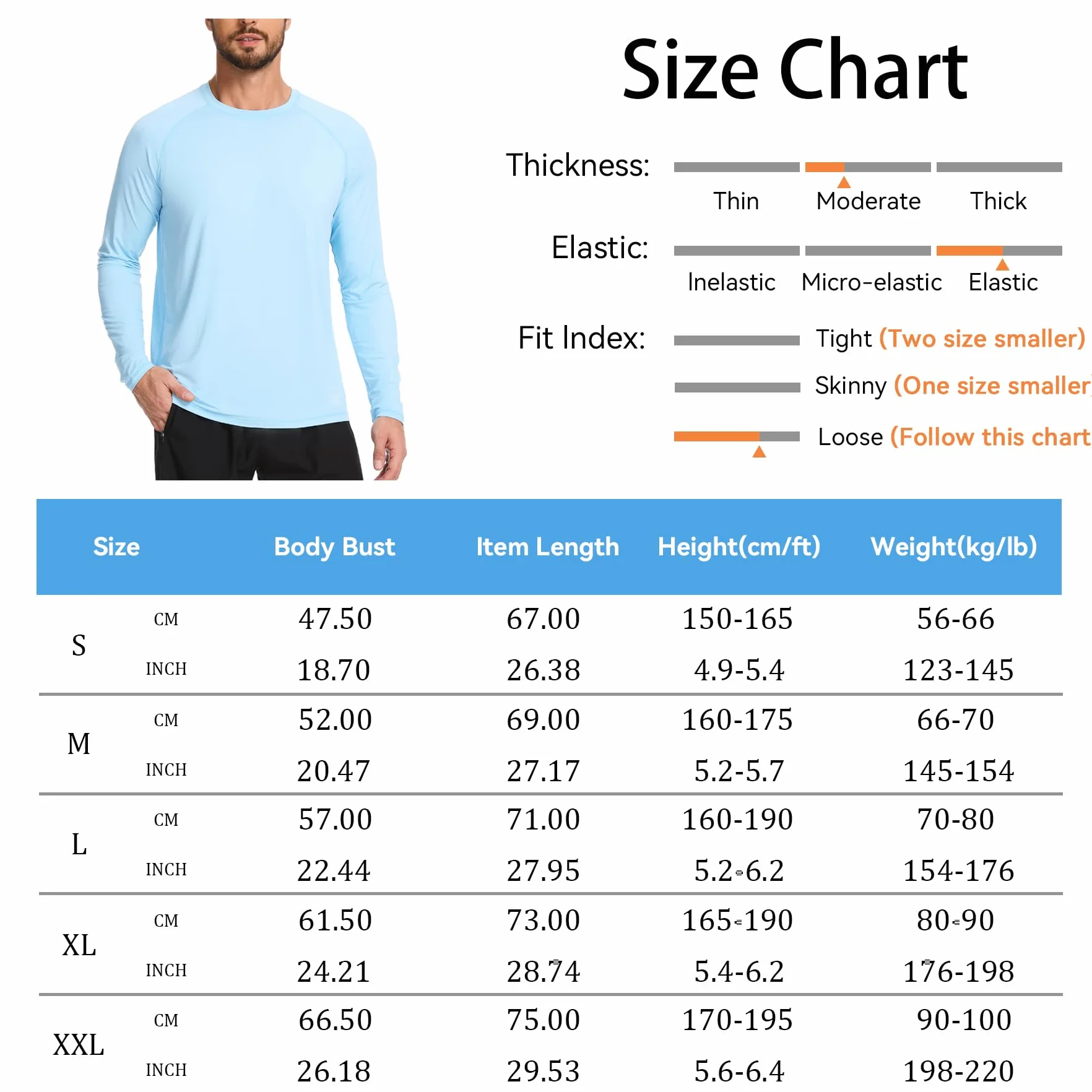 AMZSPORT Camiseta UV Hombre Rashguard UPF 50 Protección Solar Manga Larga Transpirable Secado Rápido para Pesca Surf Senderismo