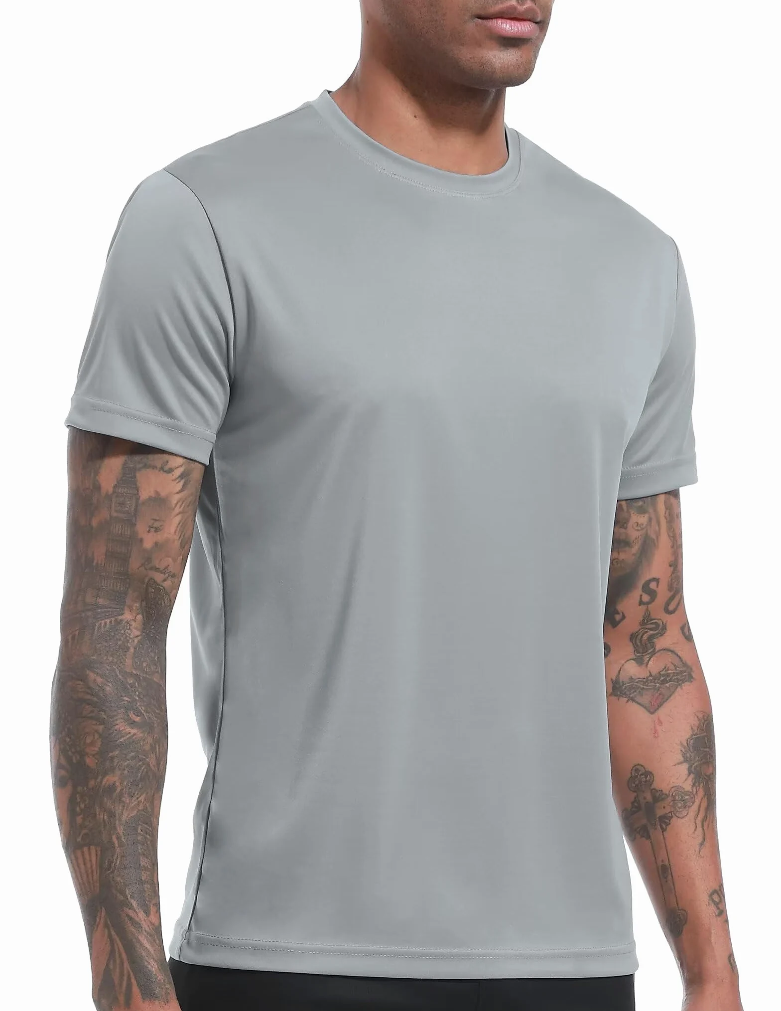 OYGSieg Paquete de 6 camisetas de entrenamiento para hombre, de manga corta, atléticas, de secado rápido, cuello redondo, para correr