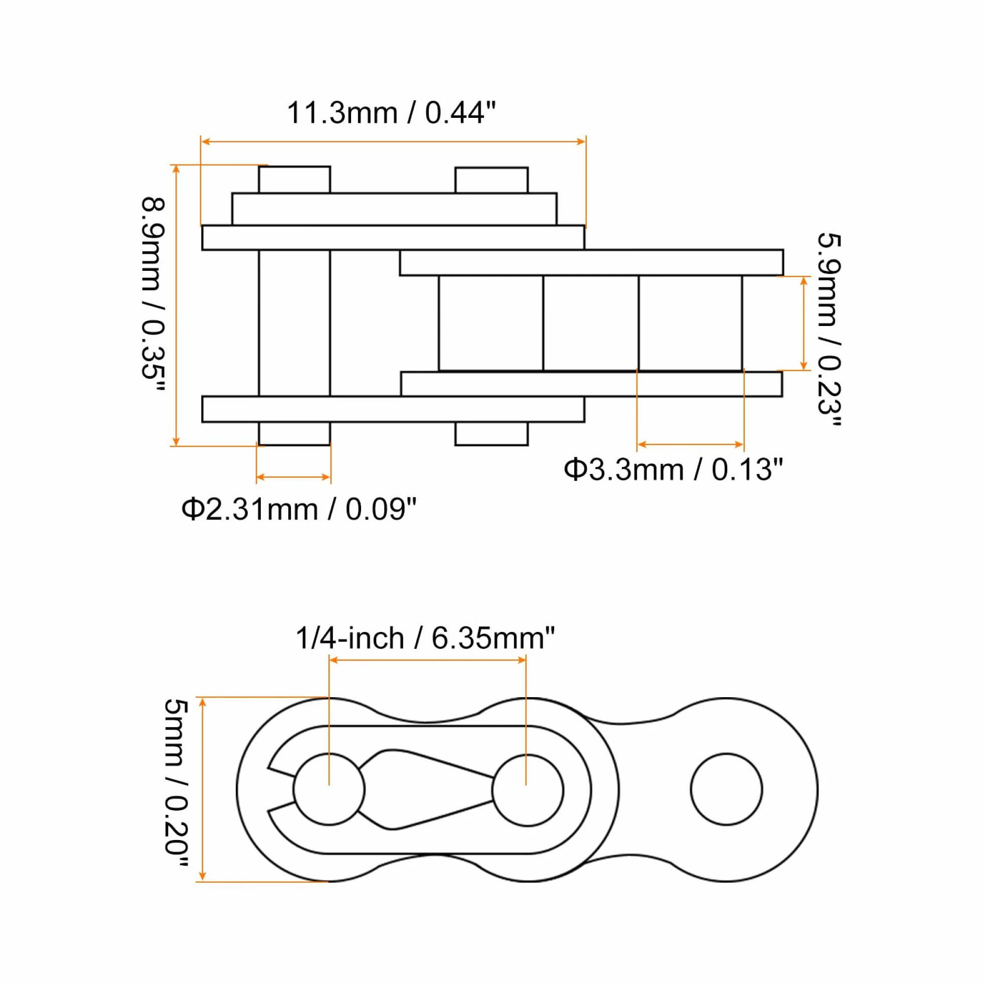 sourcing map 5uds #25 Cadena Maestro Conector Enlace Rodillo 1/4" Paso Carbono Acero para 04C Cadena