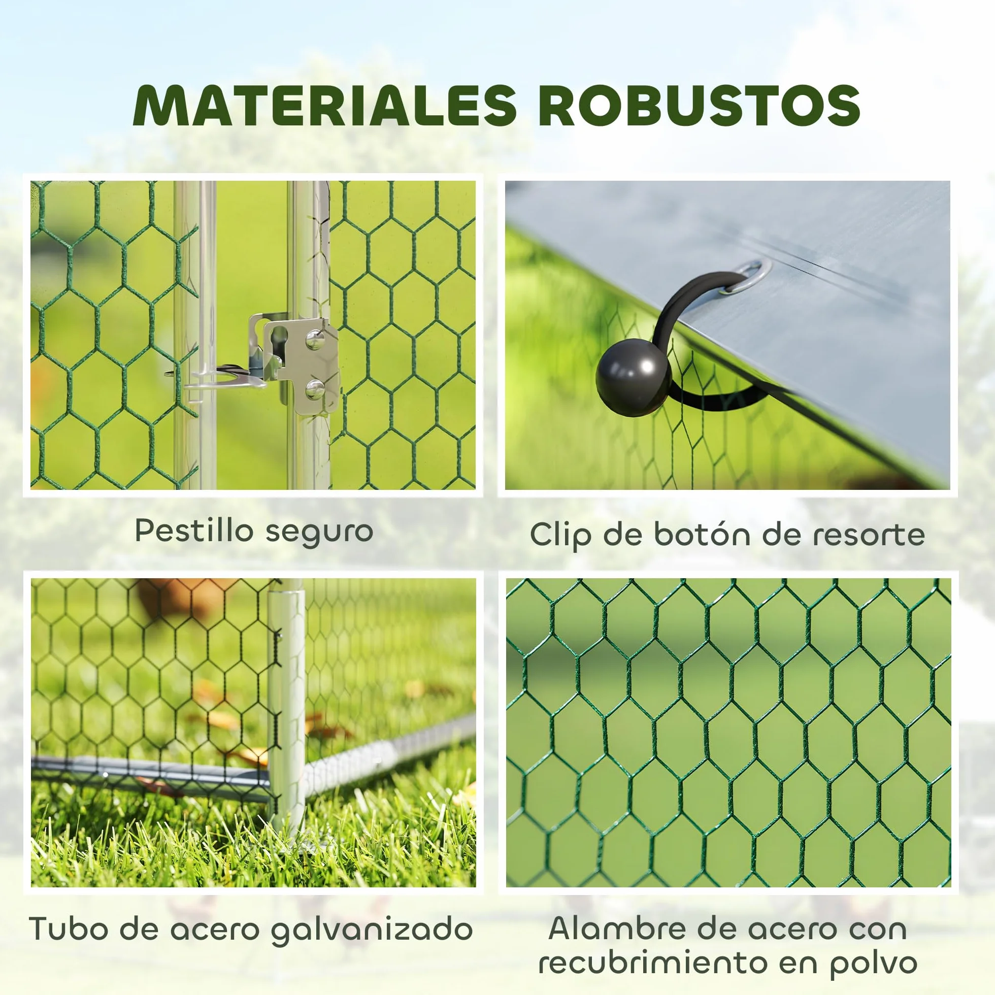 PawHut Gallinero Exterior 2,8x1,7x1,9 m 4,7 m² Acero Galvanizado Anti-UV Impermeable Jaula 5-8 Gallinas