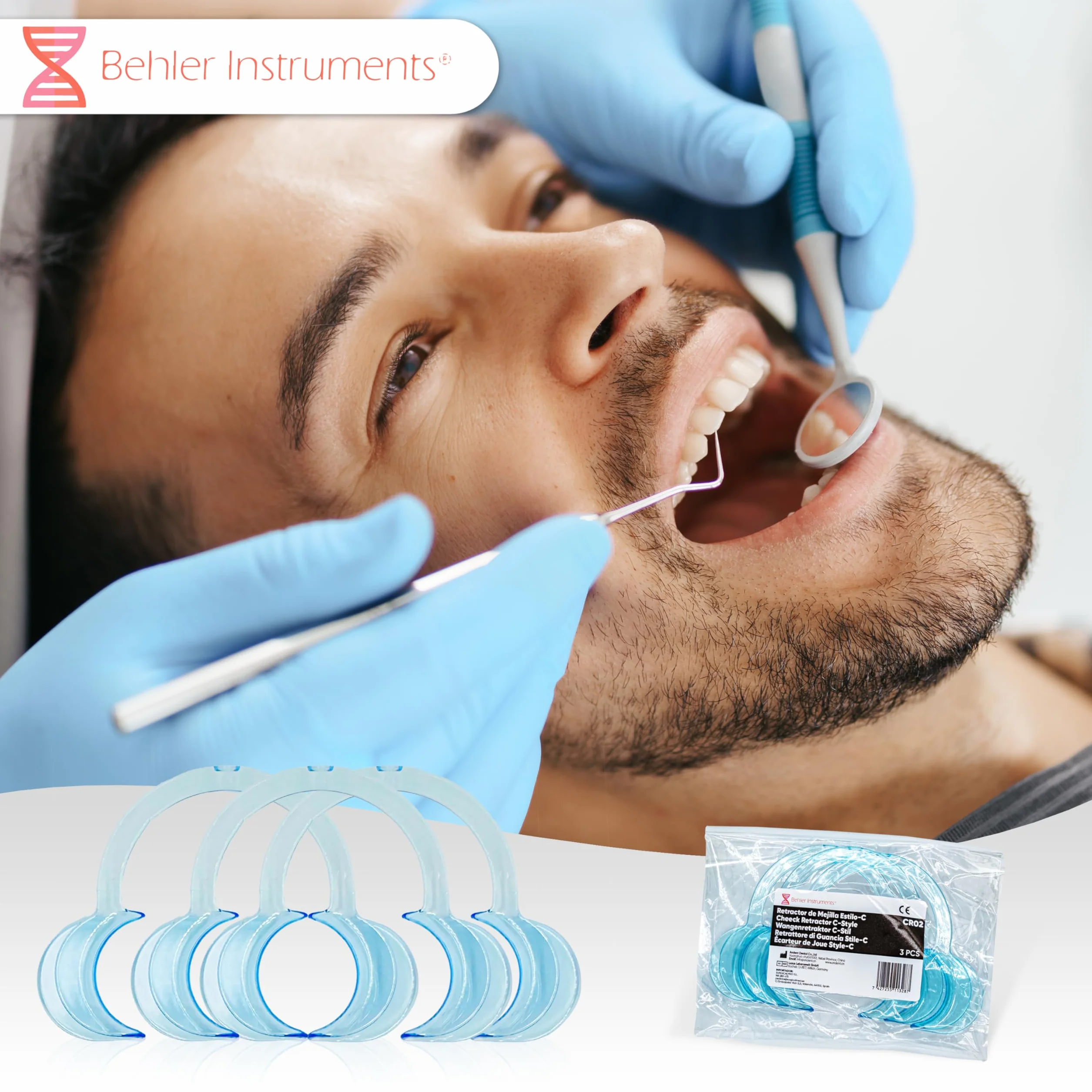 Retractor dental en forma de C para adultos – Pack de 3 abre bocas – Separadores de mejillas y labios, material de grado médico, reutilizables y esterilizables