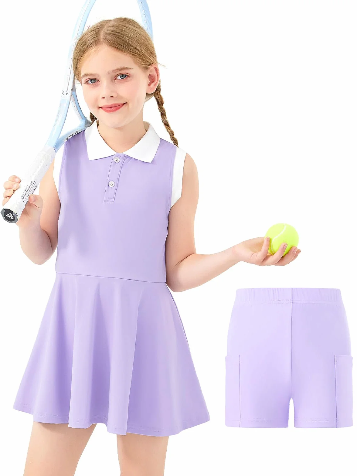 Vestido de Tenis para Niña con Pantalón Corto Polo Athletic Dress Sin Mangas con Bolsillos