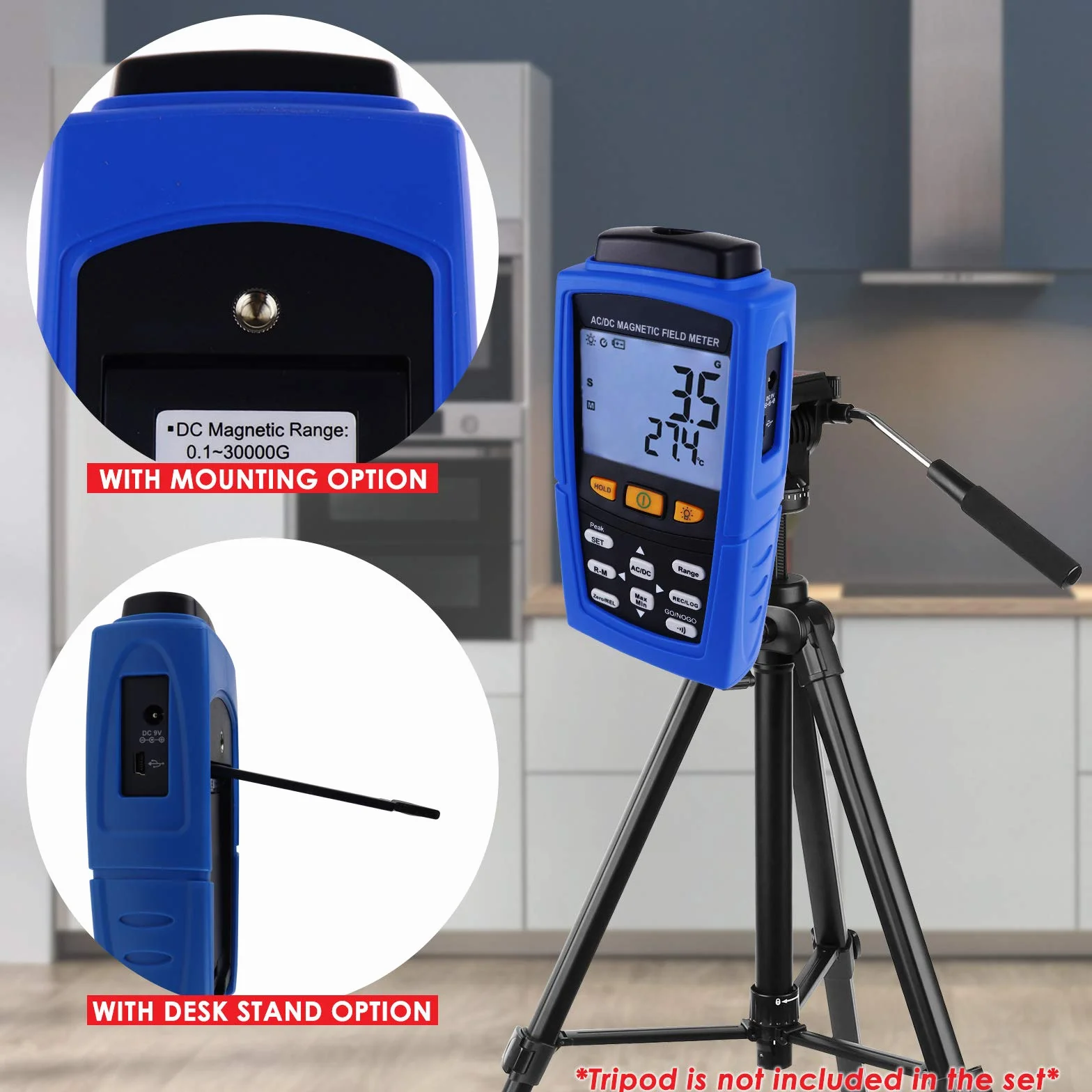 Gaussmeter Magnético Campo Fuerza Magnetómetro 3000mT (30000G) Teslameter Auto Manual Grabación