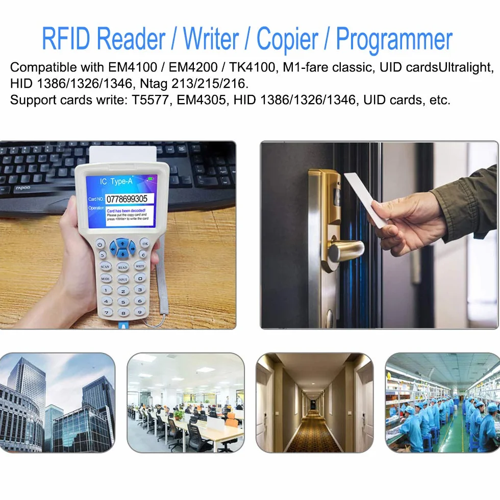 CIFY Copiadora Programadora de Tarjetas HID ID IC, Lector NFC, 10 Frecuencias 125 KHz 13,56 MHz RFID Access Writer Reader Duplicador, USB, 10 Tarjetas T5577 UID