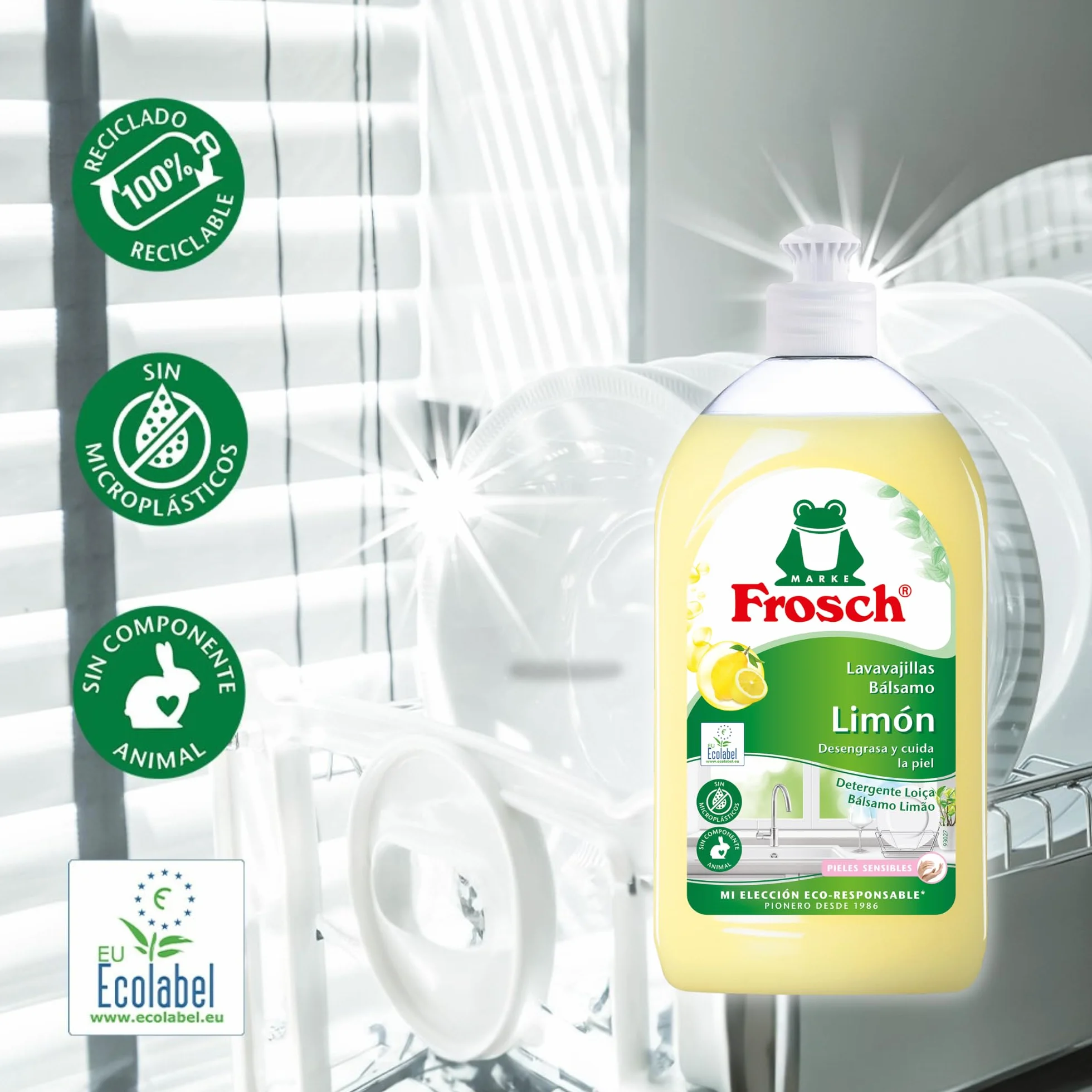 Frosch Lavavajillas a Mano Líquido Ecológico Limón 500ml PH neutro