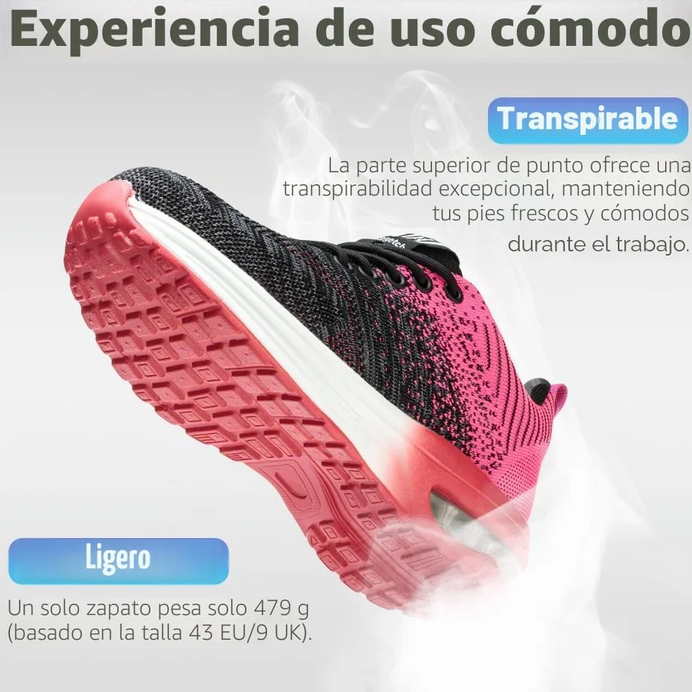 Zapatos de Seguridad Hombre Mujer Zapatillas Trabajo Ligero Comodo Calzado de Seguridad con Punteras de Acero Transpirable Antideslizante