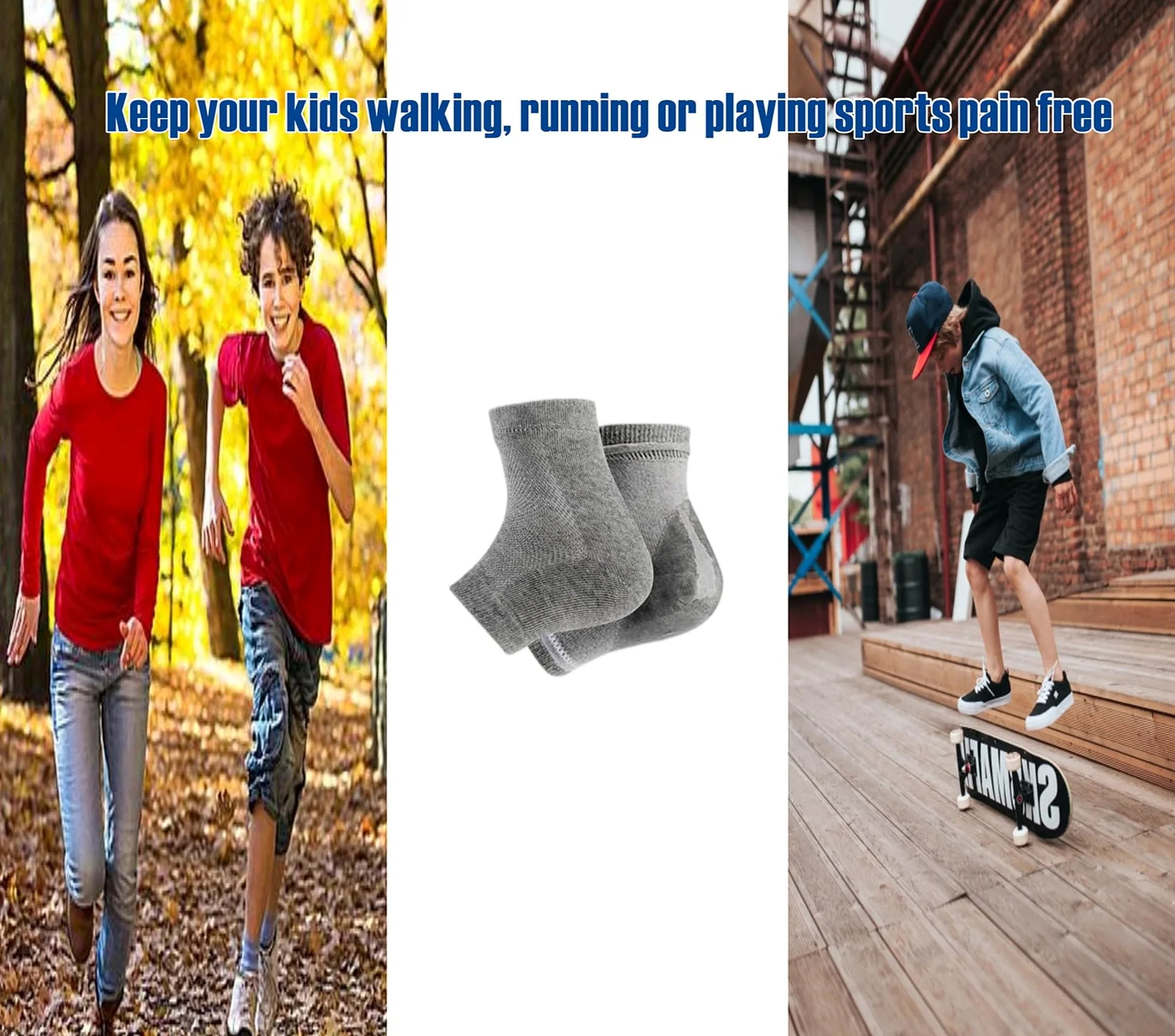 Paquete de 4 calcetines deportivos de silicona para niños con sensibilidad al talón de enfermedades severas, fascitis plantar, espolones de talón, niños 2-7 mujeres 4-8