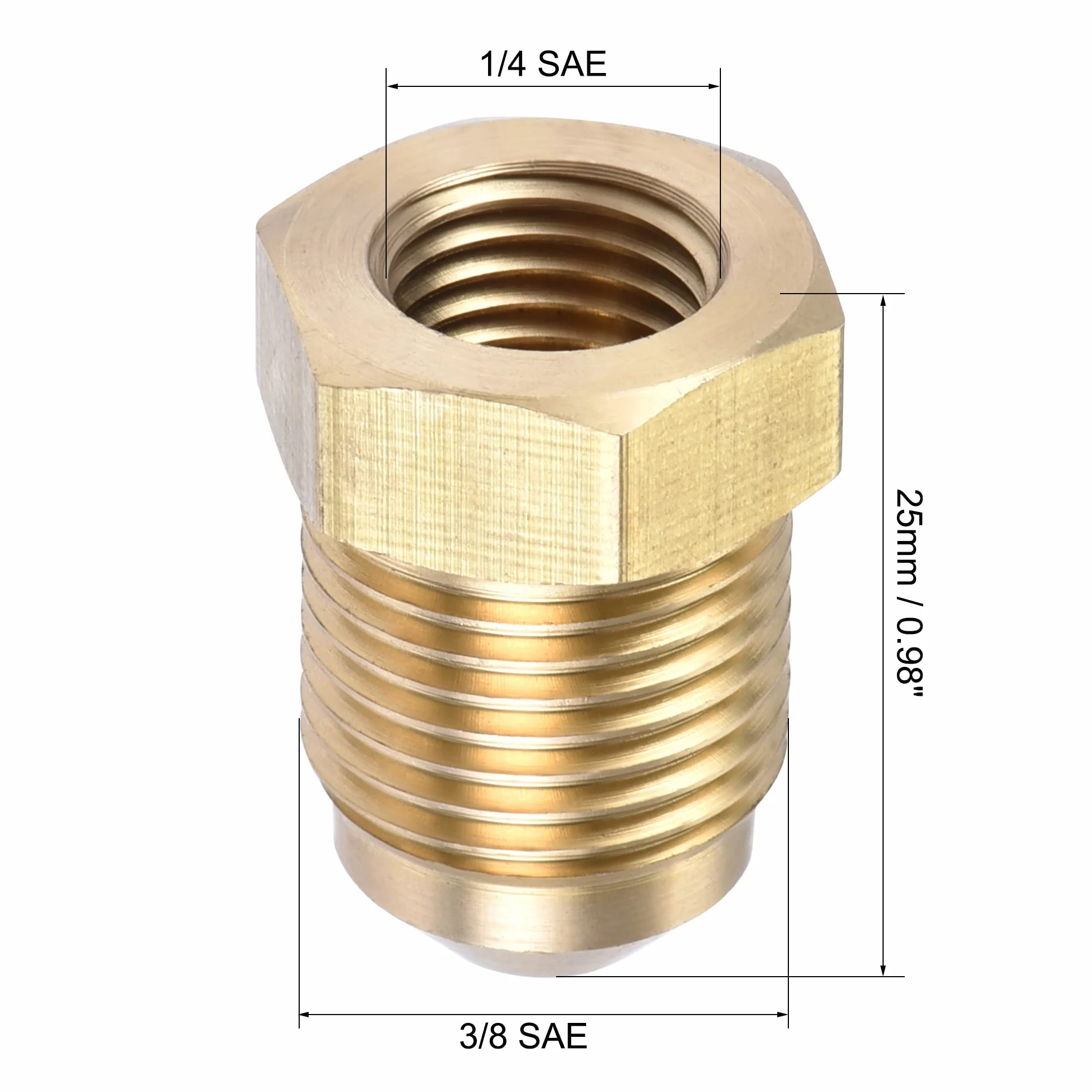 sourcing map Accesorio de tubería de latón 3/8 SAE Flare macho 1/4 SAE rosca hembra conector adaptador 2 uds