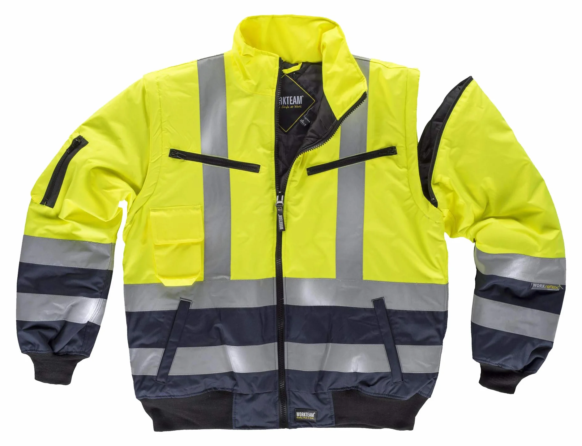 WORKTEAM Cazadora Piloto Alta Visibilidad Impermeable Clase 2 con Mangas Desmontables
