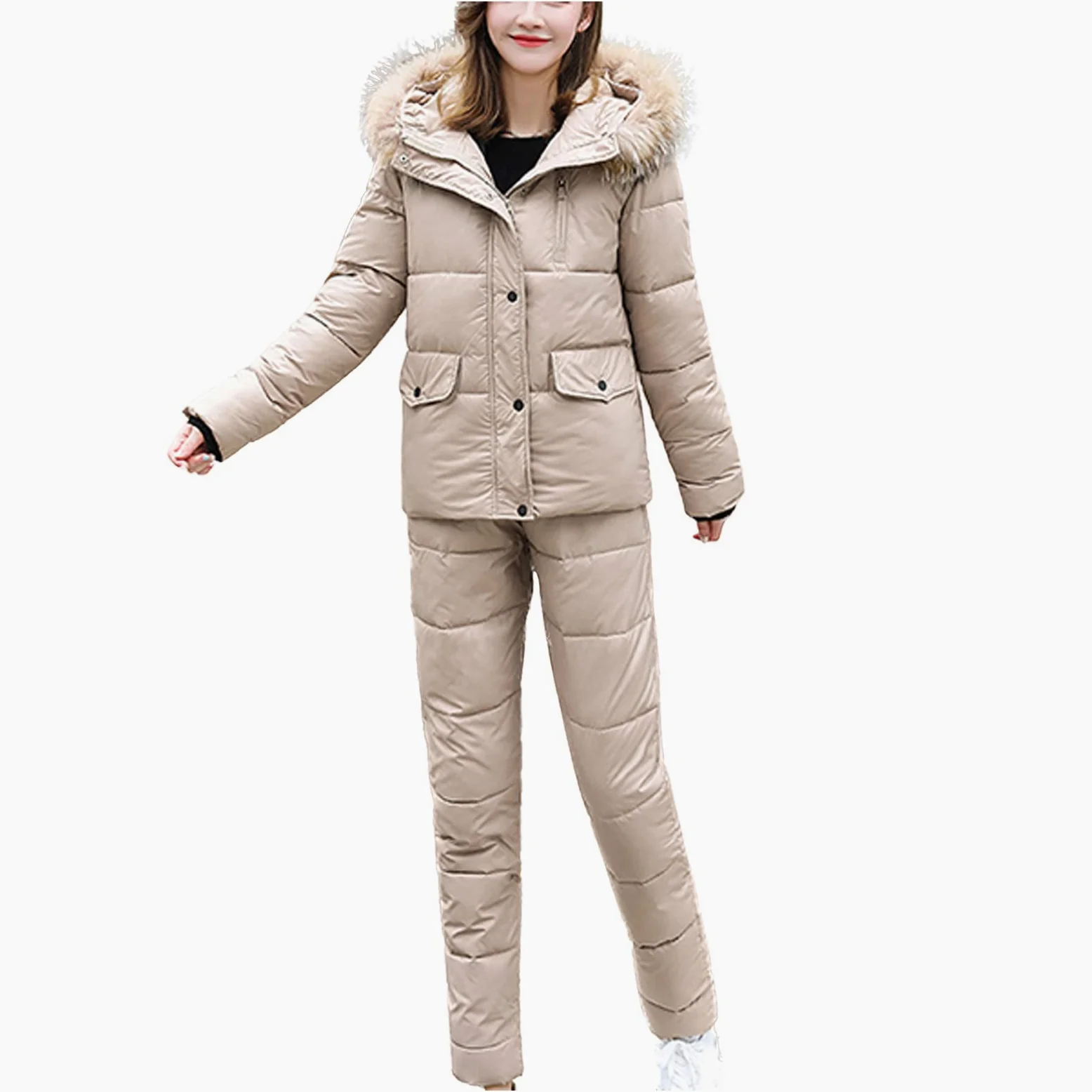 Traje de nieve para mujer de dos piezas, traje de esquí para mujer, 2 piezas, trajes de esquí y snowboard, pantalones de snowboard, chaqueta de esquí softshell con capucha de piel, juego de