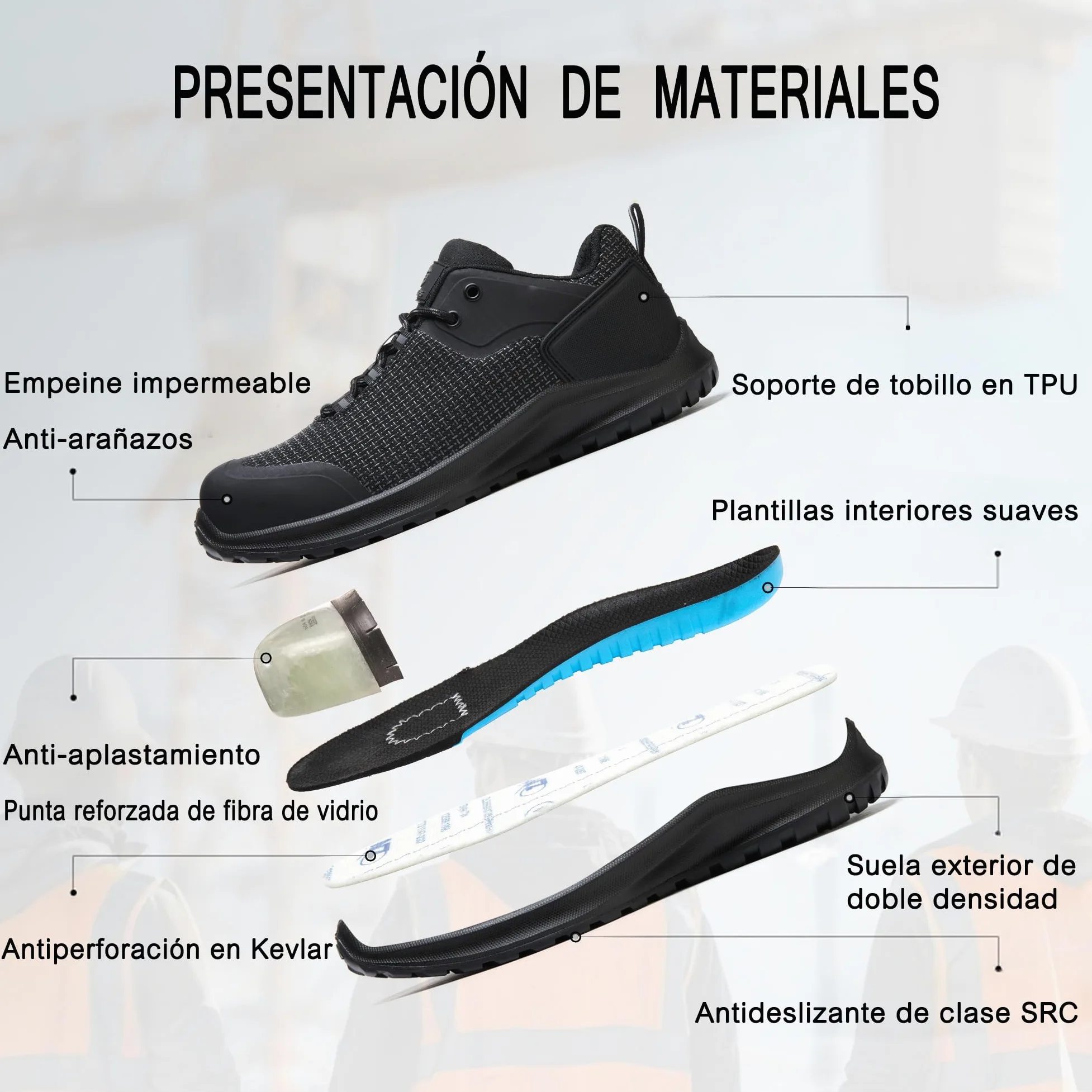 Zapatos de Seguridad para Hombre Mujer S3 ESD Calzado de Seguridad SRC FO | Antideslizante Zapatillas Trabajo Impermeables Zapatos de Trabajo sin Metal Resistente al Calor