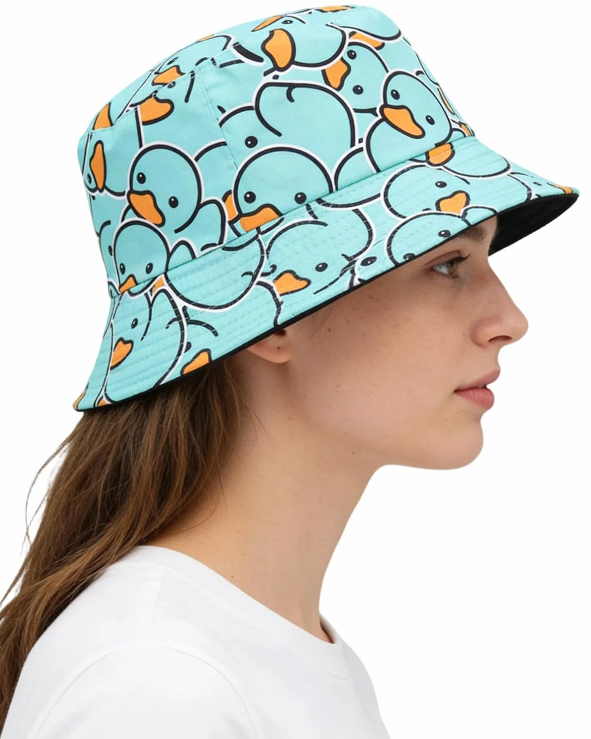 Sombrero Divertido para el Sol de Verano, Gorro de Pescador Reversible con Ala Ancha, Diseño de Pato Amarillo para Niños y Adultos, Unisex (Amarillo)