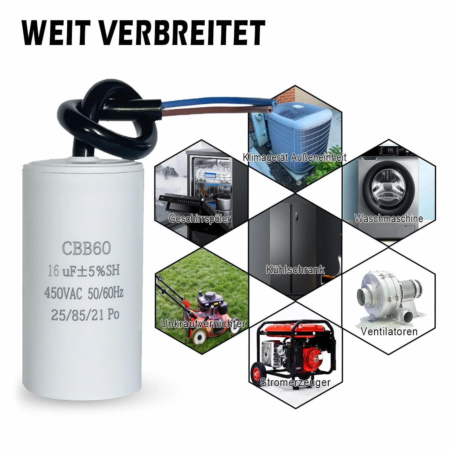 CBB60 450V 16µF 50/60Hz Condensador de Arranque y Funcionamiento para Motor ANGEEK
