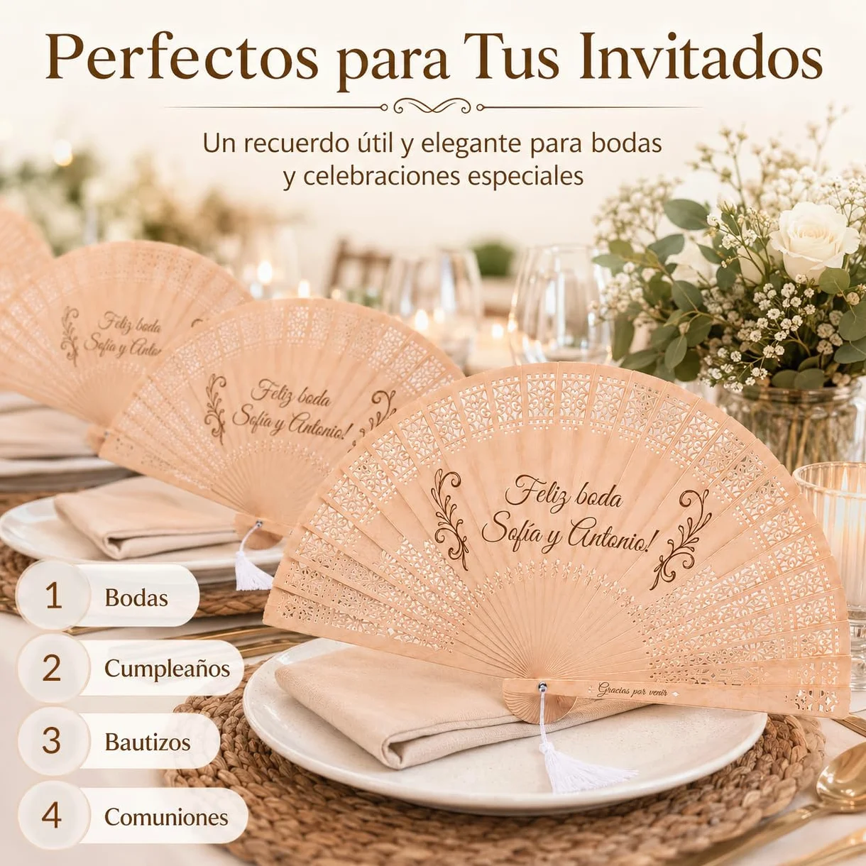 100pcs Abanicos Boda para Invitados Personalizados, Abanicos de Madera para Bodas con Nombre o Texto, para Recuerdos para Invitados, Decoraciones para Fiestas Y Diversas Actuaciones