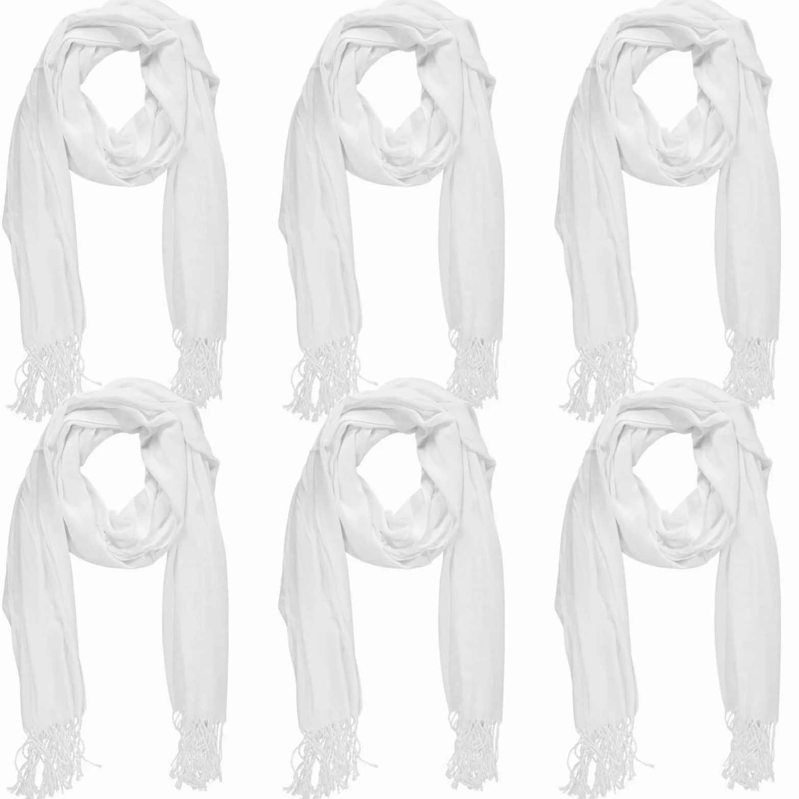 6 bufandas blancas con borlas, 26.8 x 78.7 pulgadas, rayón, protección solar ligera, adaptables para teñir
