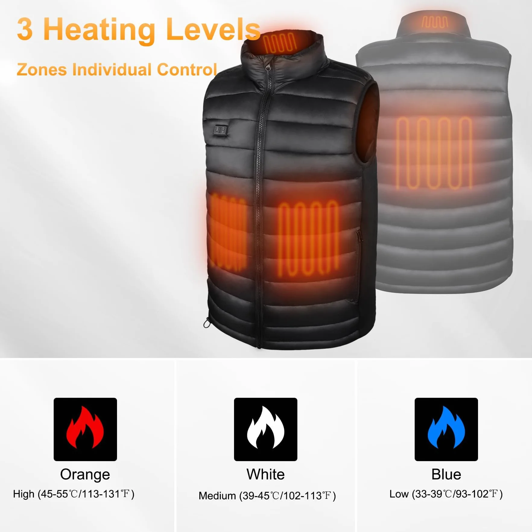 Chaleco Calefactable Hombre, Chalecos Calefactables Hombre, Chaleco Termico Electrico,Con Batería 10000mAh, 3 Niveles De Temperatura, Ideal Para Trabajo al Aire Libre, Senderismo,Pesca,Invierno