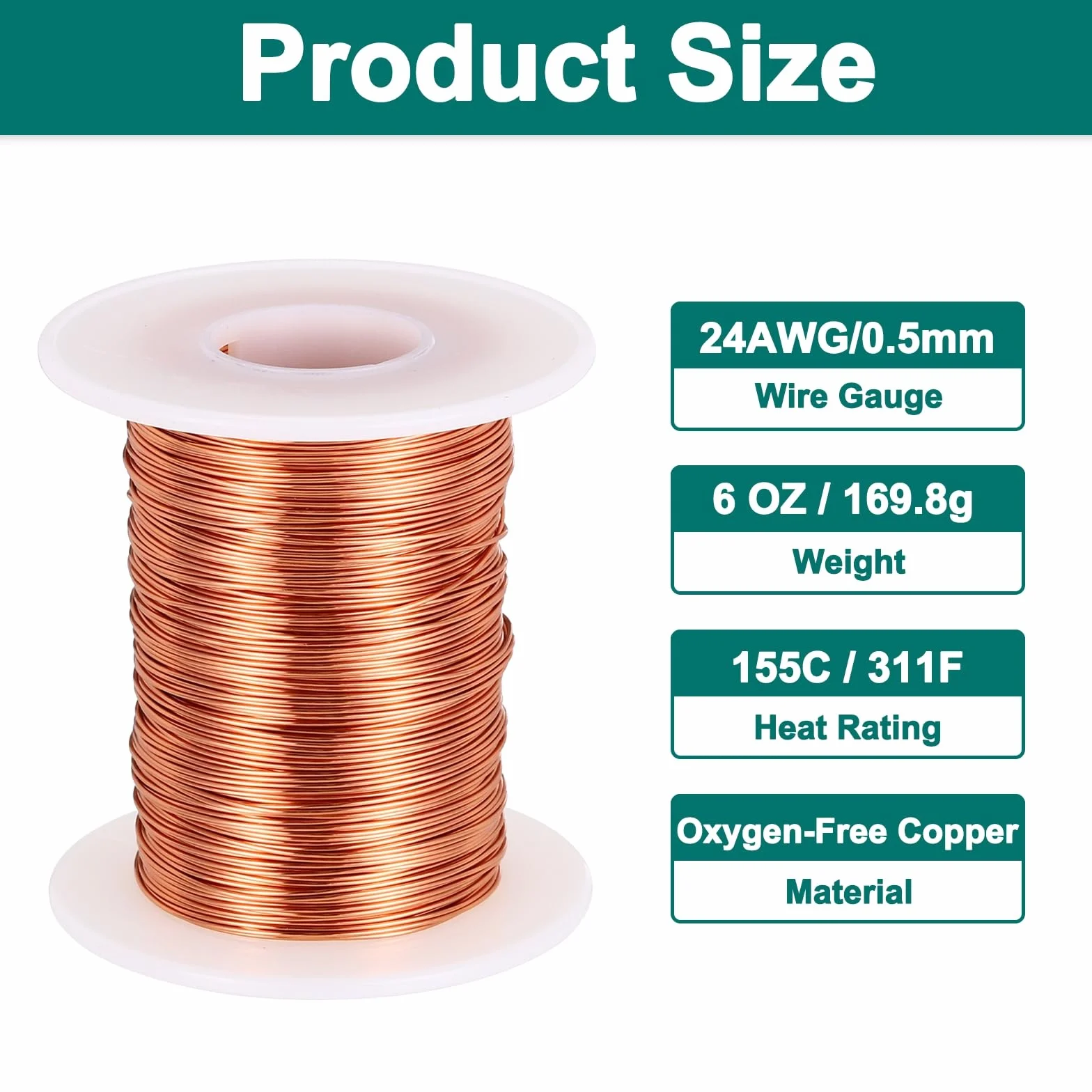 sourcing map Cable magnético 24 AWG alambre cobre esmaltado calibre 24 bobina 6 onzas 155 C