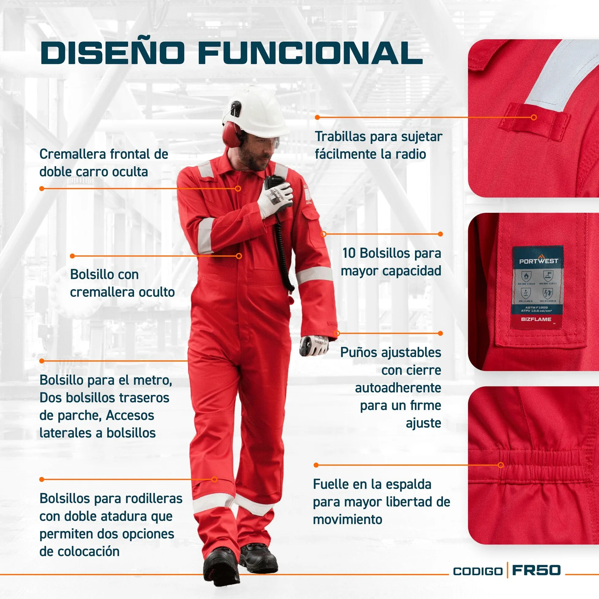 Portwest FR50 Mono Reflectante Resistente Llamas FR Fuelle en la Espalda | Naranja, 3XL, EN 61482-1-2 Clase 1, EN ISO 11611, EN ISO 11612, EN 1149-5, Corte Estándar, Manga Corta, Unisex, Ignífugo