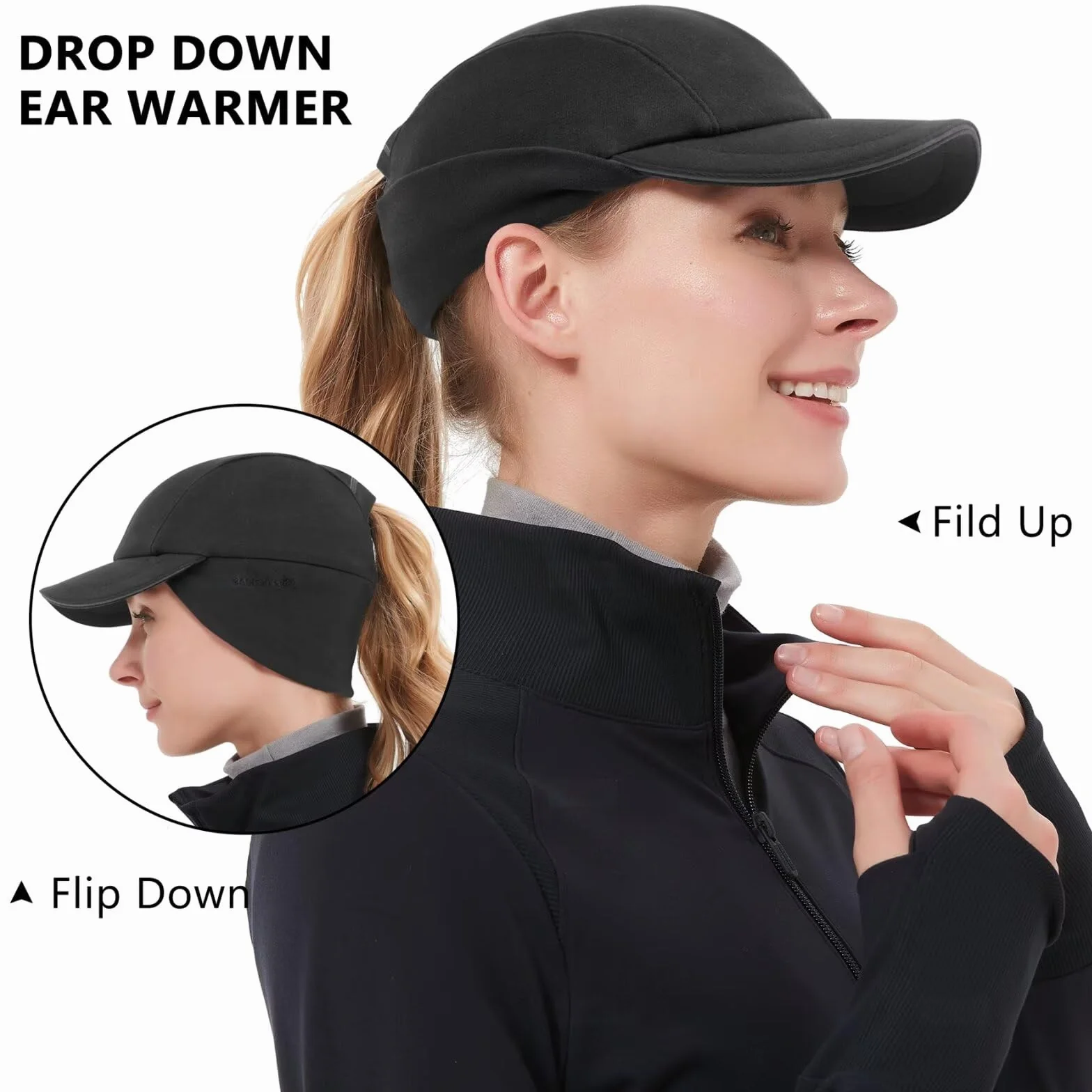 GADIEMKENSD Women's Winter Reflective Fleece Ponytail Hat with Drop Down Ear Warmer for Outdoor Activity Cap