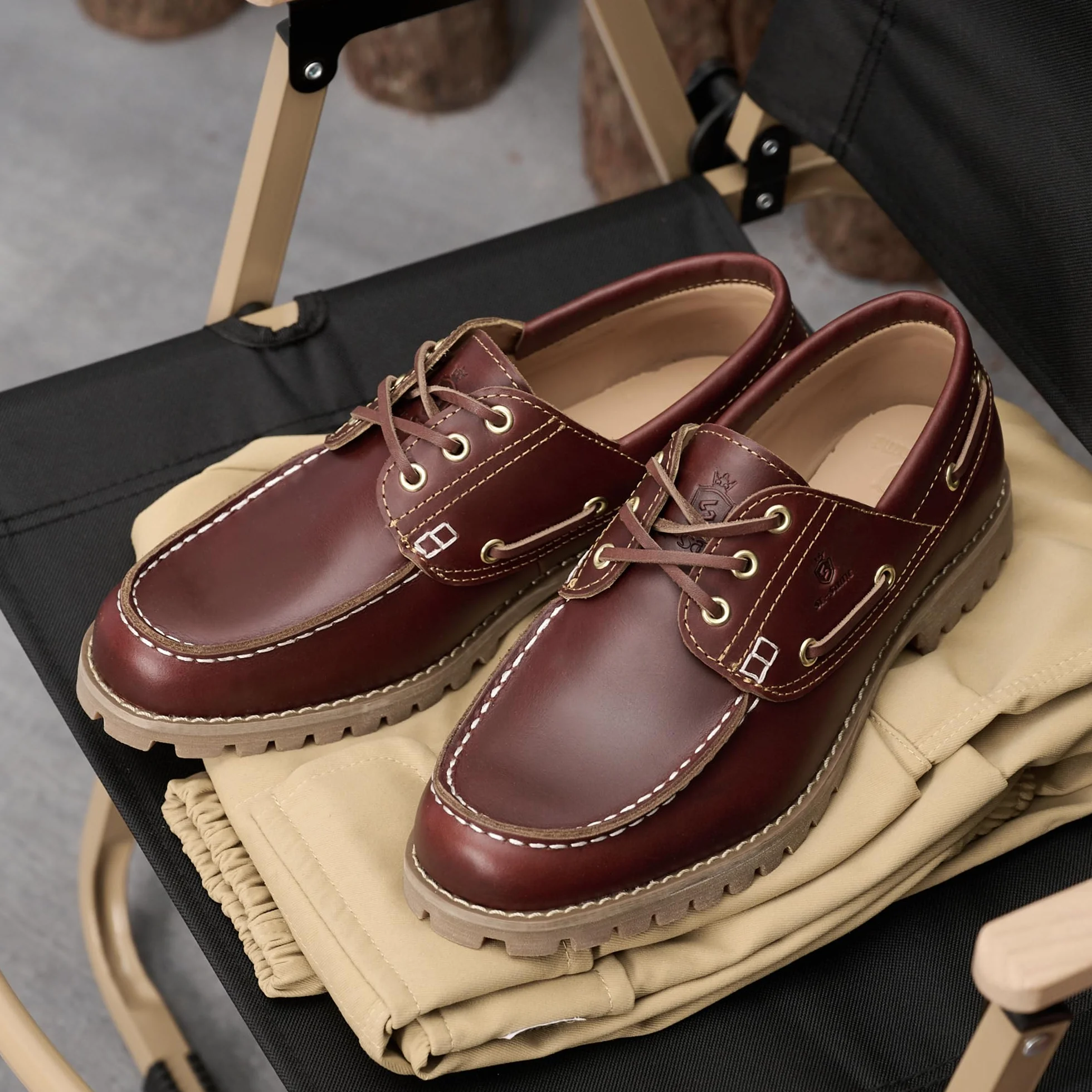 Hecho a Mano de los Hombres clásicos Boat & Deck Zapatos Moc Toe Lace Up Cómodo Moda Casual Náuticos