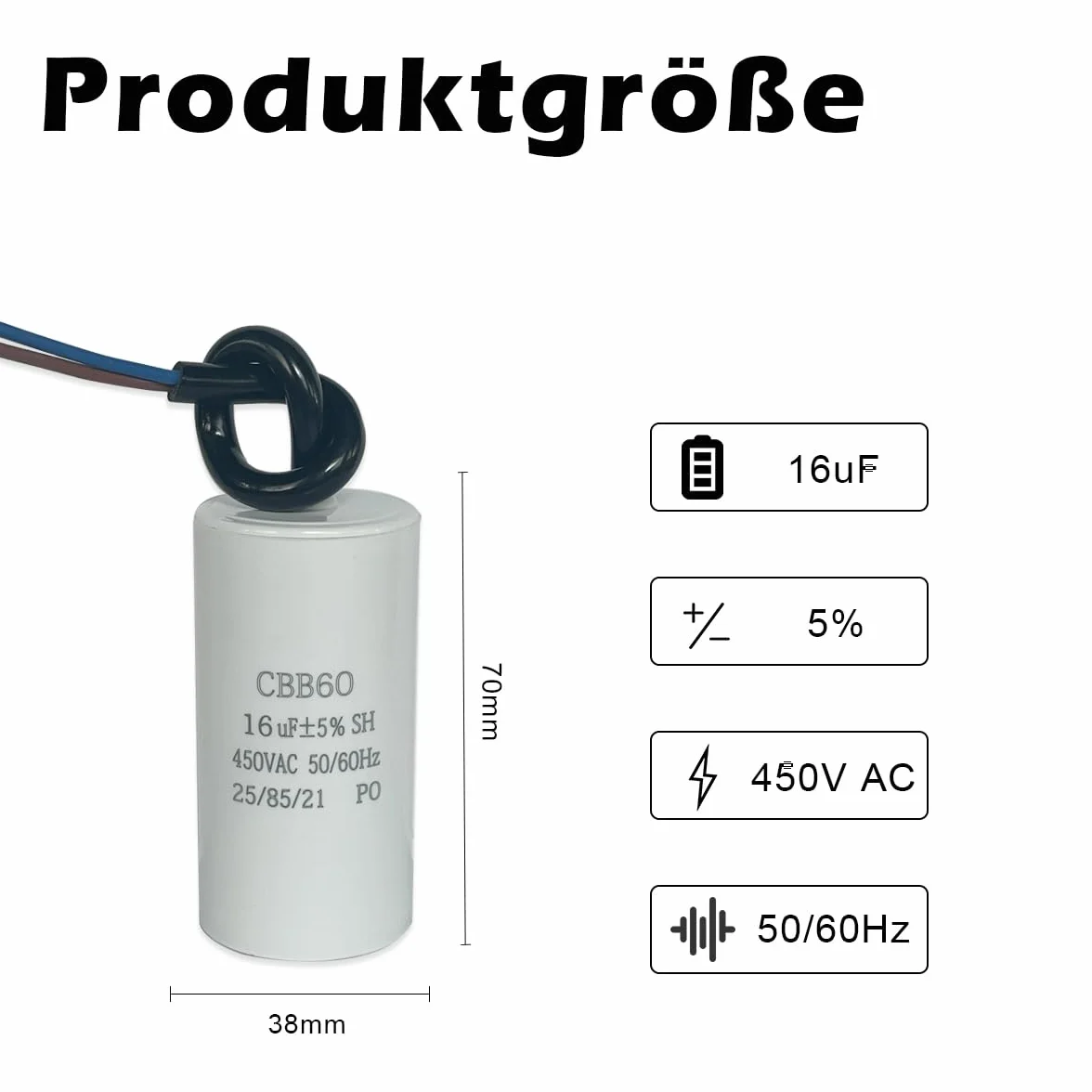 CBB60 450V 16µF 50/60Hz Condensador de Arranque y Funcionamiento para Motor ANGEEK