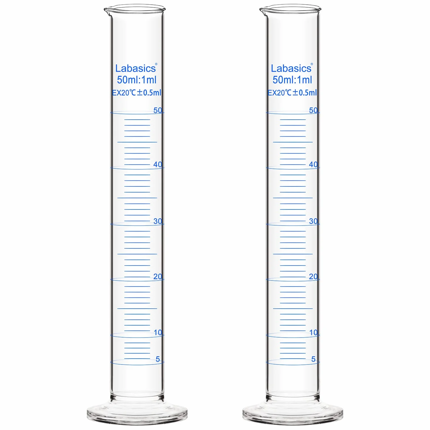 Labasics 2-Pack 50 ml Vidrio de Borosilicato Cilindro Graduado de Medición