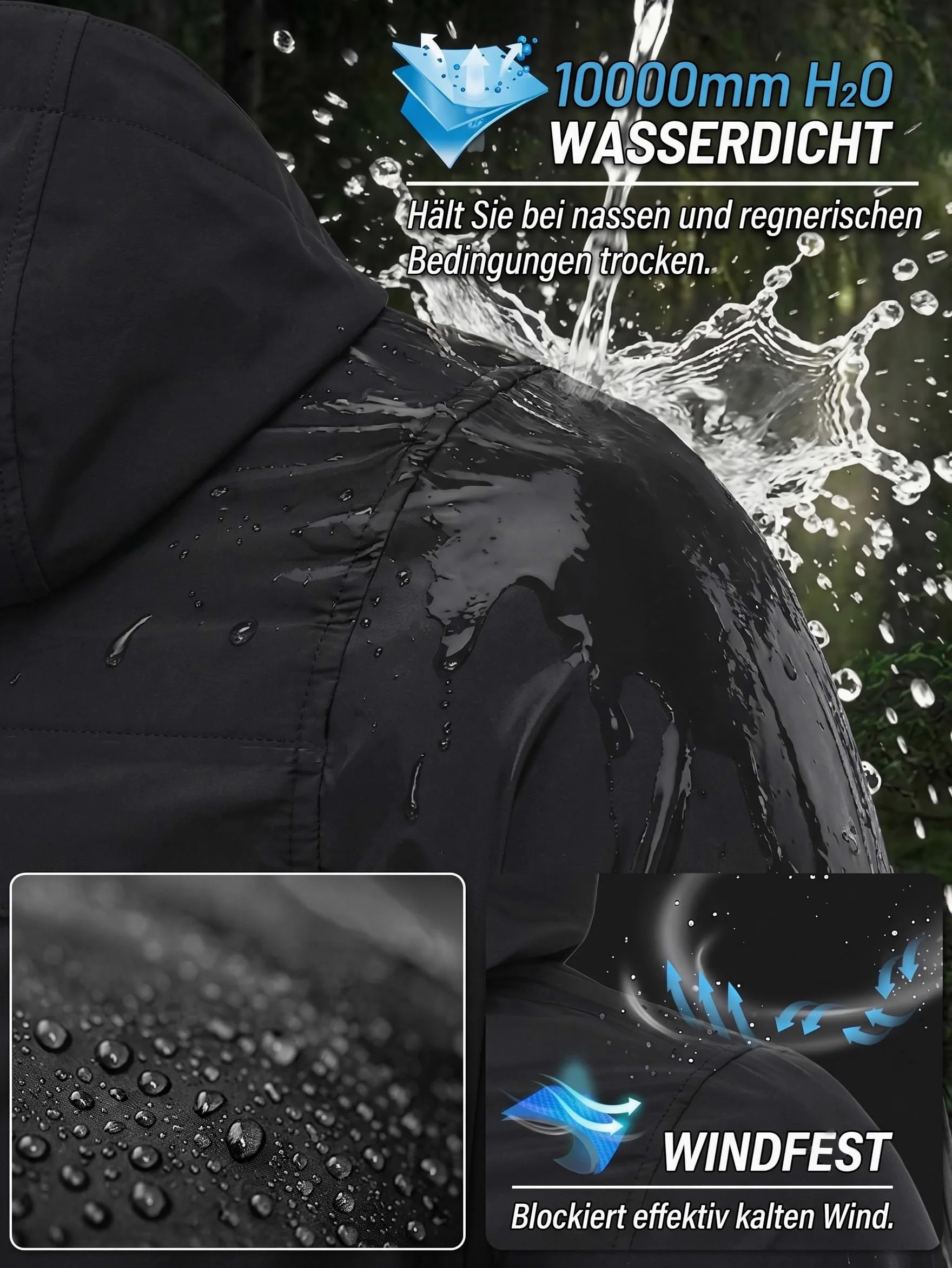 W JIANWANG Chubasquero para hombre, impermeable, transpirable, con capucha, resistente al viento, costuras selladas, chaqueta rígida ligera para senderismo, trekking, bicicleta, camping