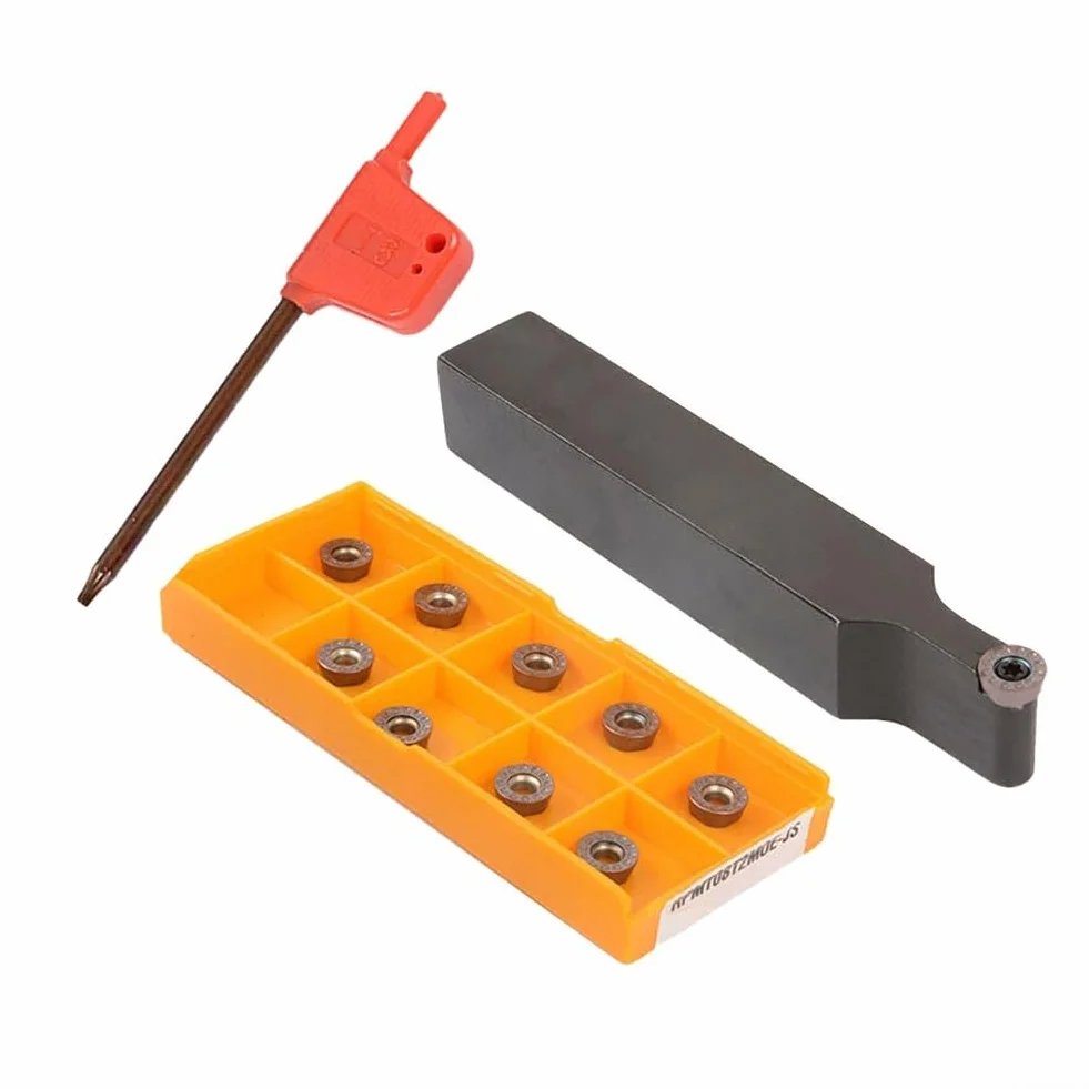 Soporte de herramientas de torneado externo 16x100mm SRDPN1616H08 con 10 insertos RPMT08T2M0E-JS de carburo para acabado