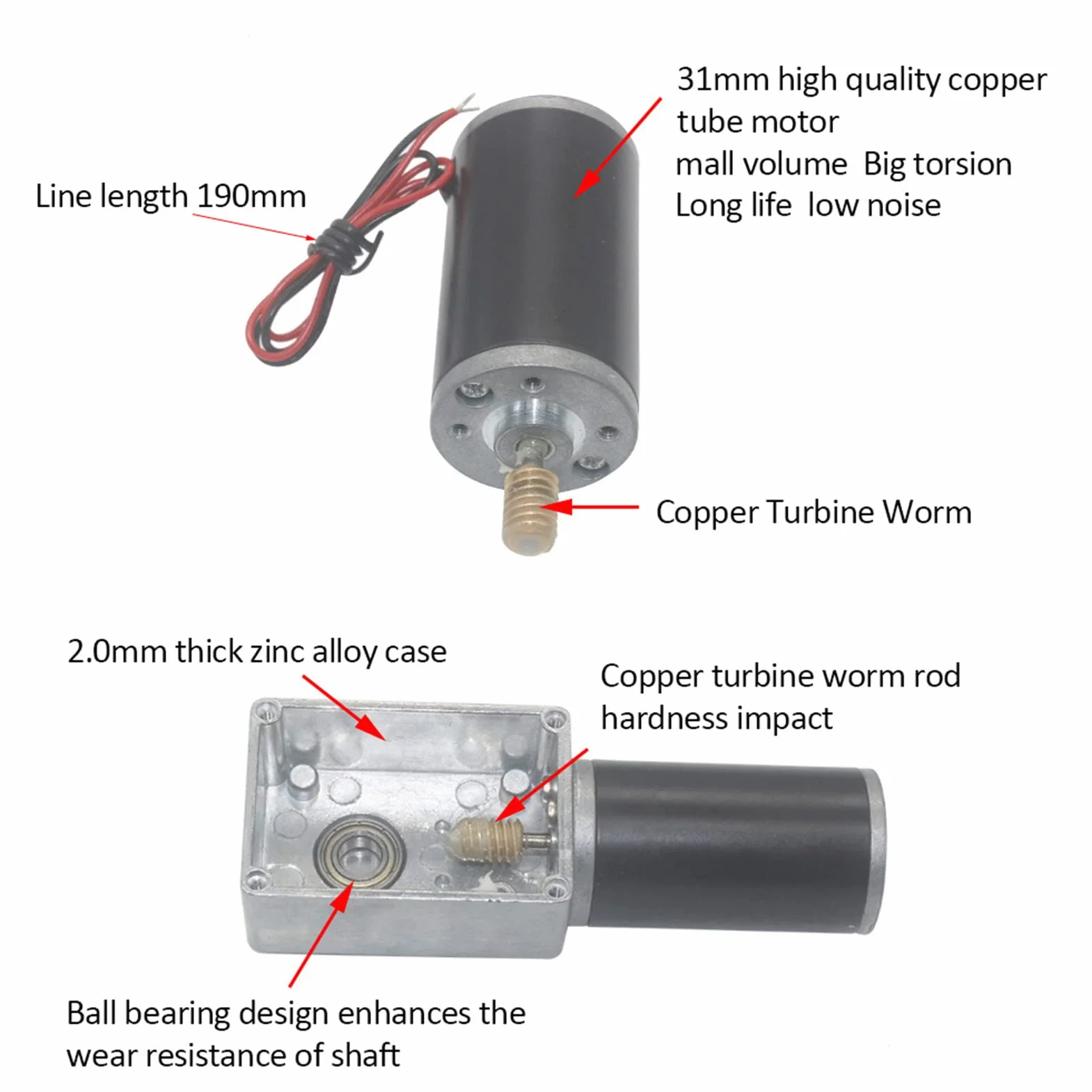 Motor de Reducción de Velocidad 12V CC, Engranaje Helicoidal Alto Par Eje 8mm 12 RPM