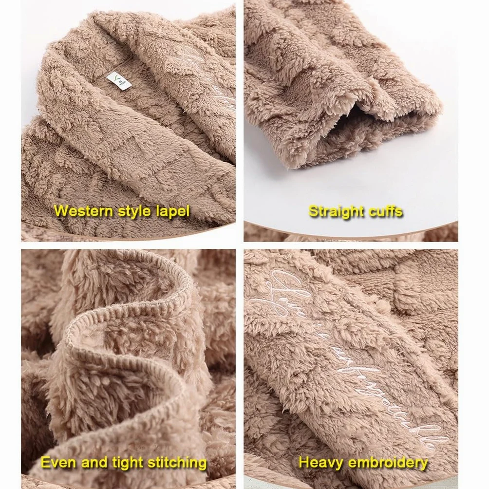 LEIYTFE Albornoz De Noche para Hombre,Albornoz De Baño Bata Invierno Cálido Pijama Casa Abrigo con Bolsillo Y Cinturón Albornoz Largo De Hotel SPA(Bruin,XXL)