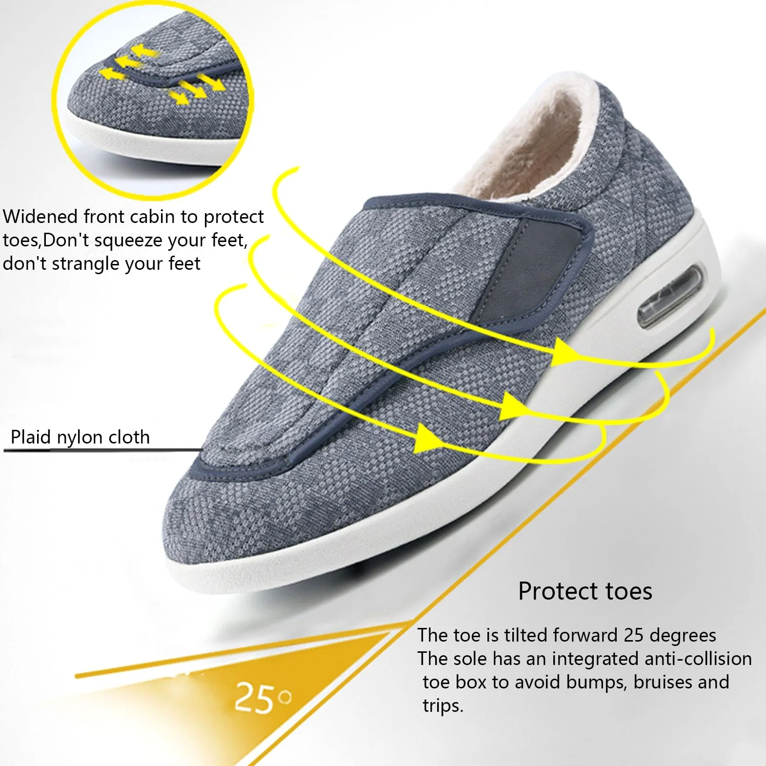 bumuam Zapatos para diabéticos para pies hinchados,Zapatos Cálidos para Diabéticos, Zapatos Ajustables para Pies Hinchados de Ancianos EU 37.5(24.5cm/9.6in)