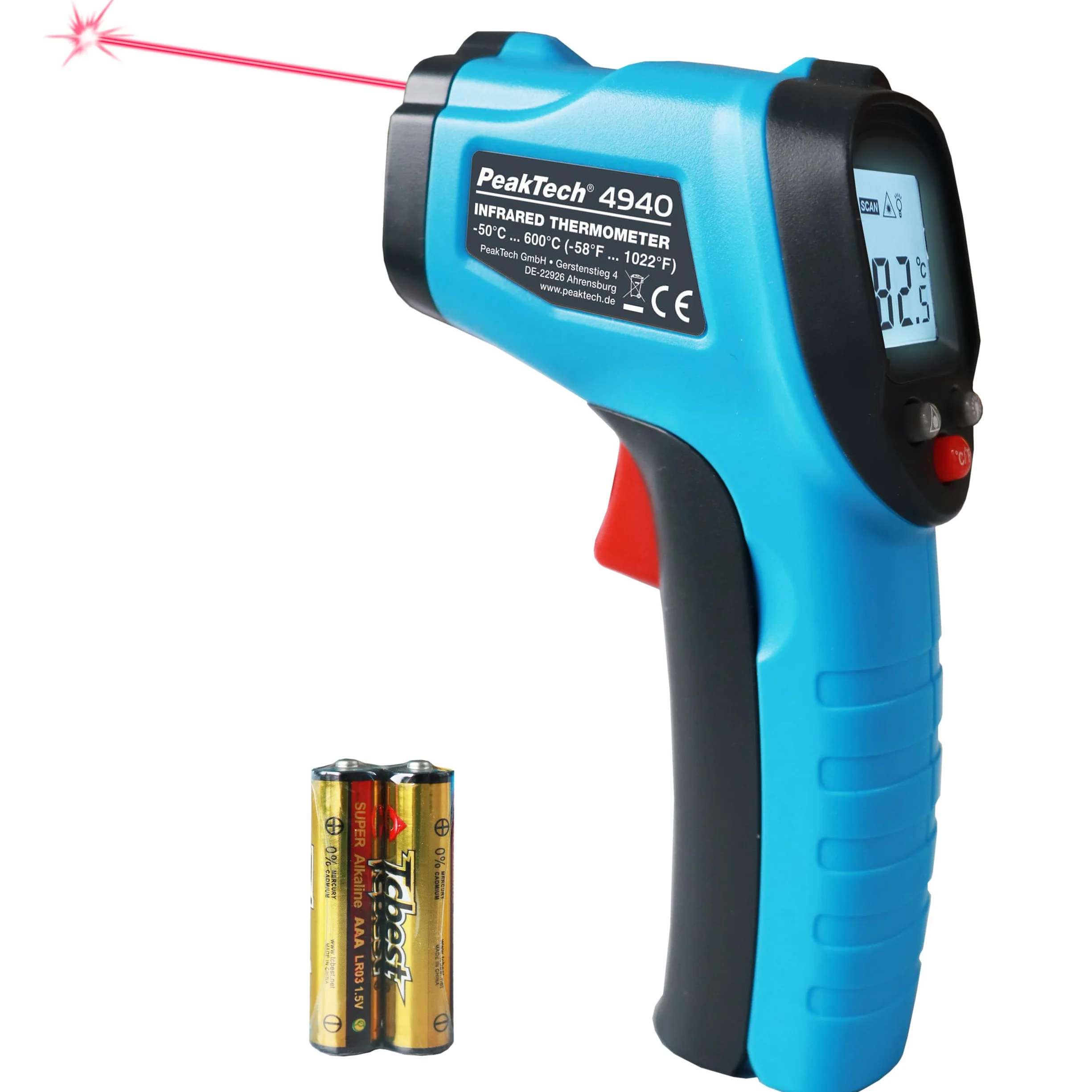PeakTech 4940 Termómetro infrarrojos láser -50°C 600°C relación 12:1 medición rápida temperatura superficial 0,5s