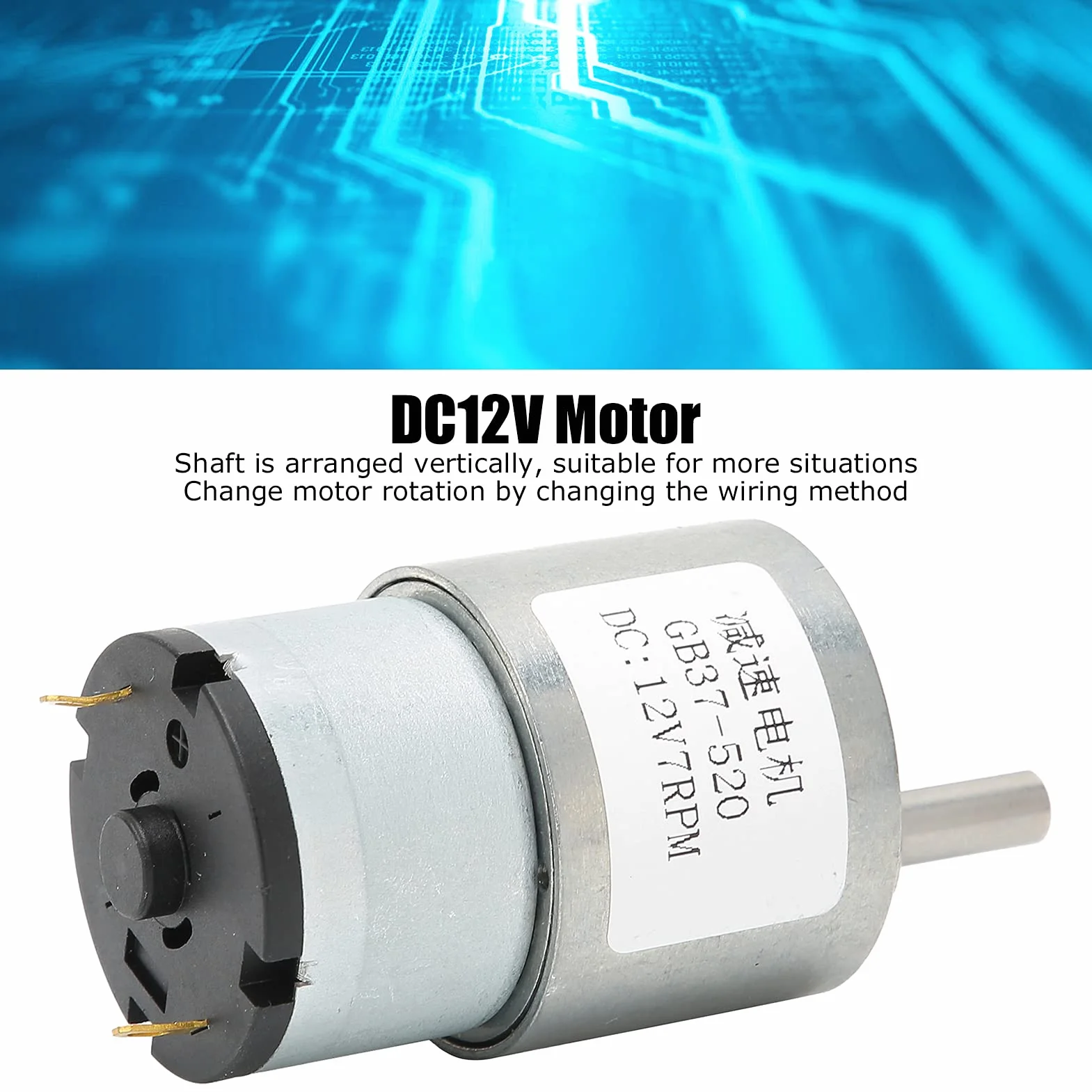 Motor de Engranajes de CC 12V 7RPM, Reducción Helicoidal Autoblocante Reversible