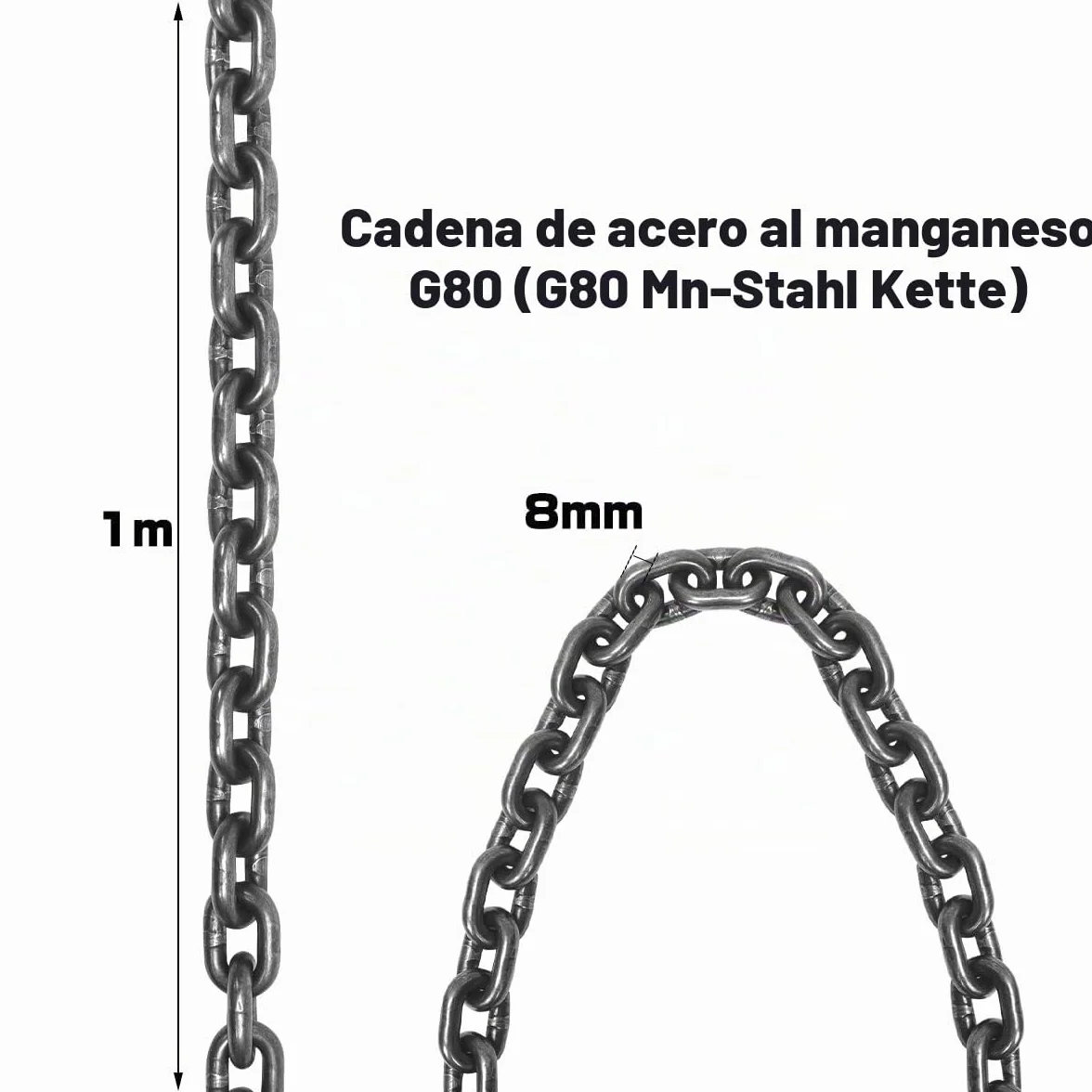 Eslinga de Cadena G80 Acero al Manganeso 4 Cuerdas 6,4T 8mm x 1,45m