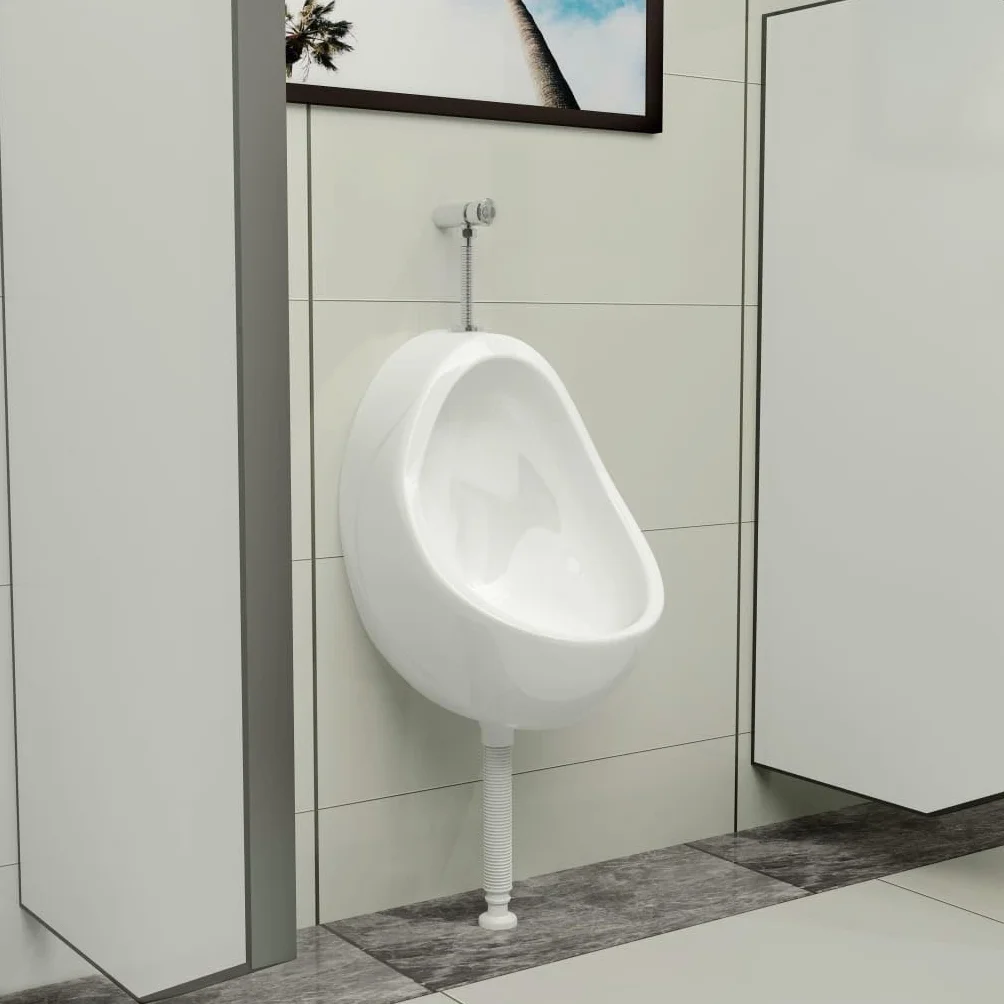 vidaXL Urinario Porcelana Montaje Pared Masculino Válvula Sifón Descarga Tubo Desagüe Conjunto Inodoro Cerámica Blanco