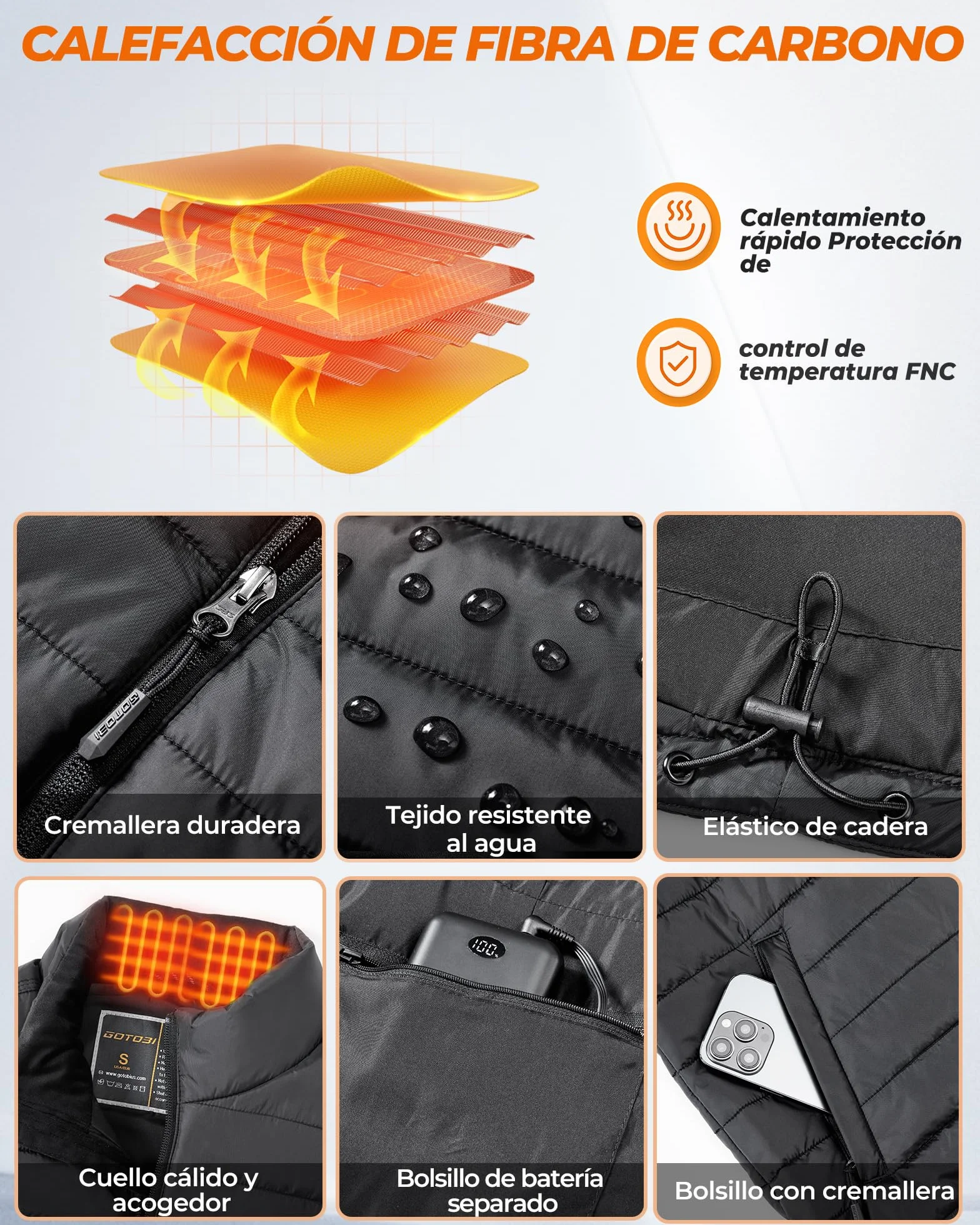 Chaleco Calefactable Hombre con Bateria de 16000mAh - 9 Zonas de Calefactable y 3 Temperaturas Ajustables,Termico Calefactable para Actividades al Aire Libre