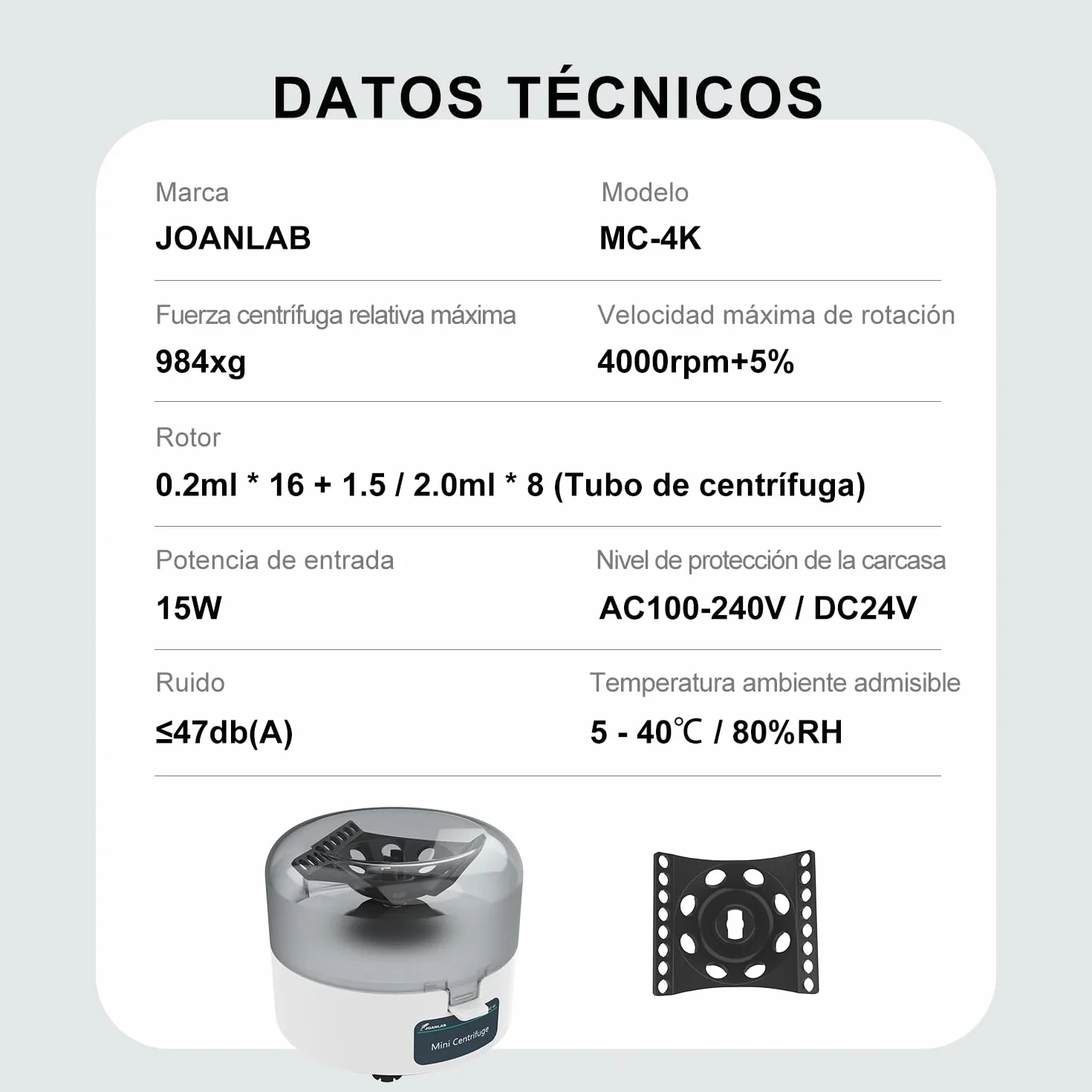 JOANLAB Mini Centrífuga de Laboratorio 4000RPM 0.2ml/1.5ml/2ml Rotor 2 en 1 Portátil