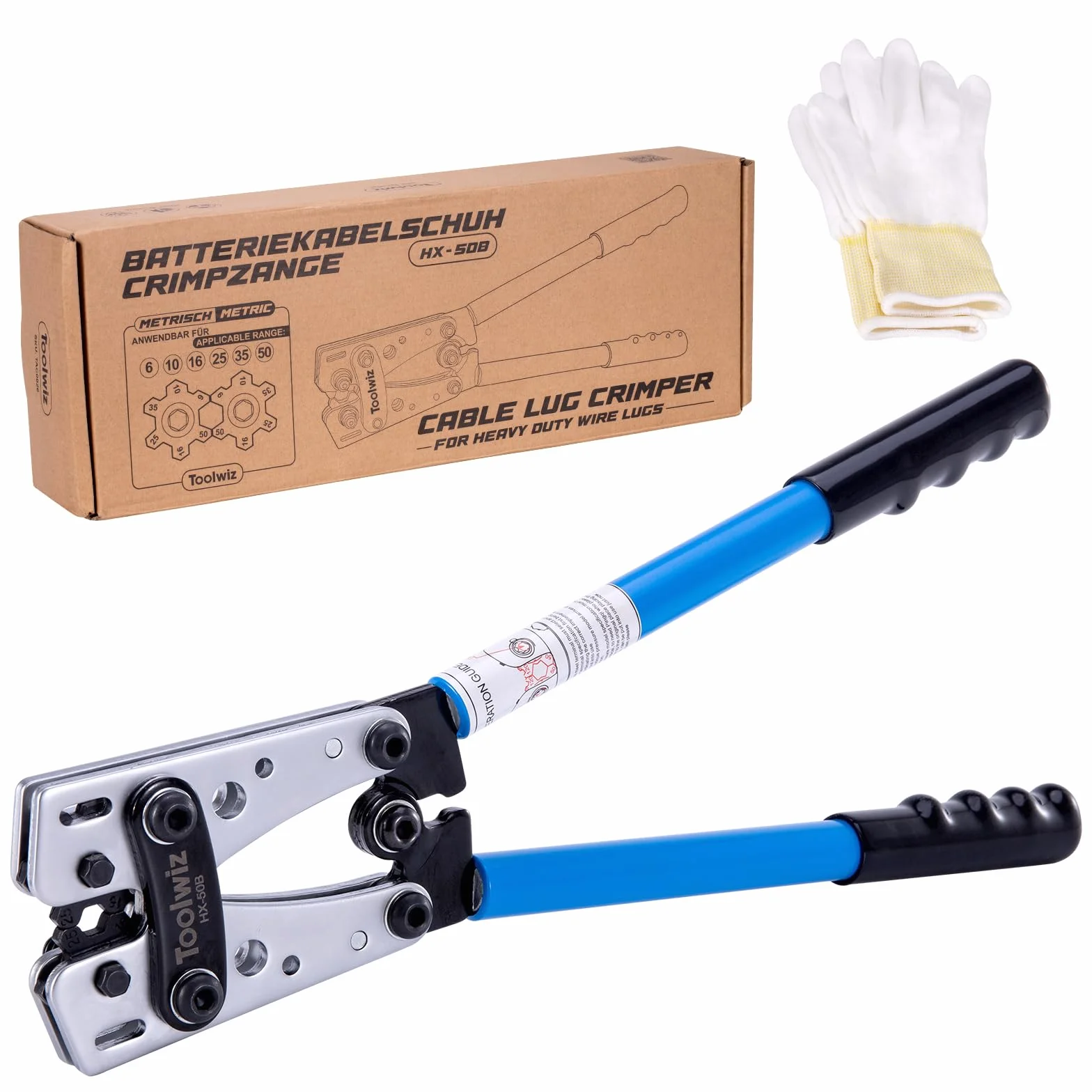 Toolwiz Alicates de Terminals Crimpadora 6mm² ~50mm² 1/0-10 AWG Herramienta para Cortar y Presionar Cables