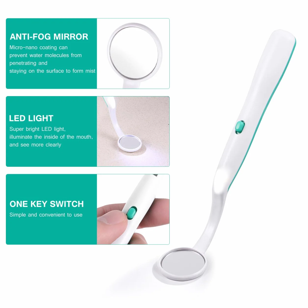 FOMIYES Espejo Dental con Luz LED Anti-Niebla para Inspección Oral (Verde)