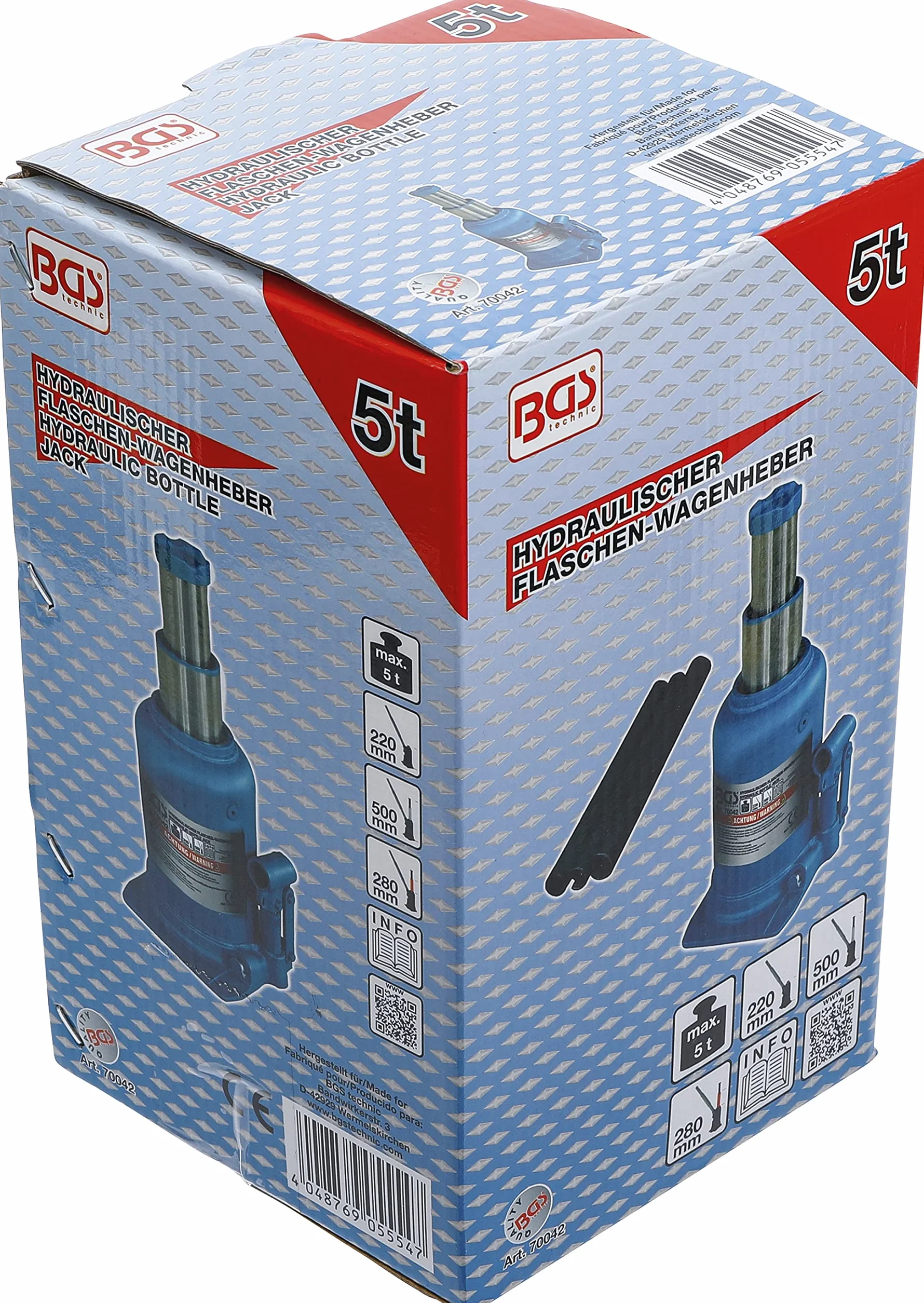 BGS 70042 Gato de botella hidráulico 5 t pistón doble