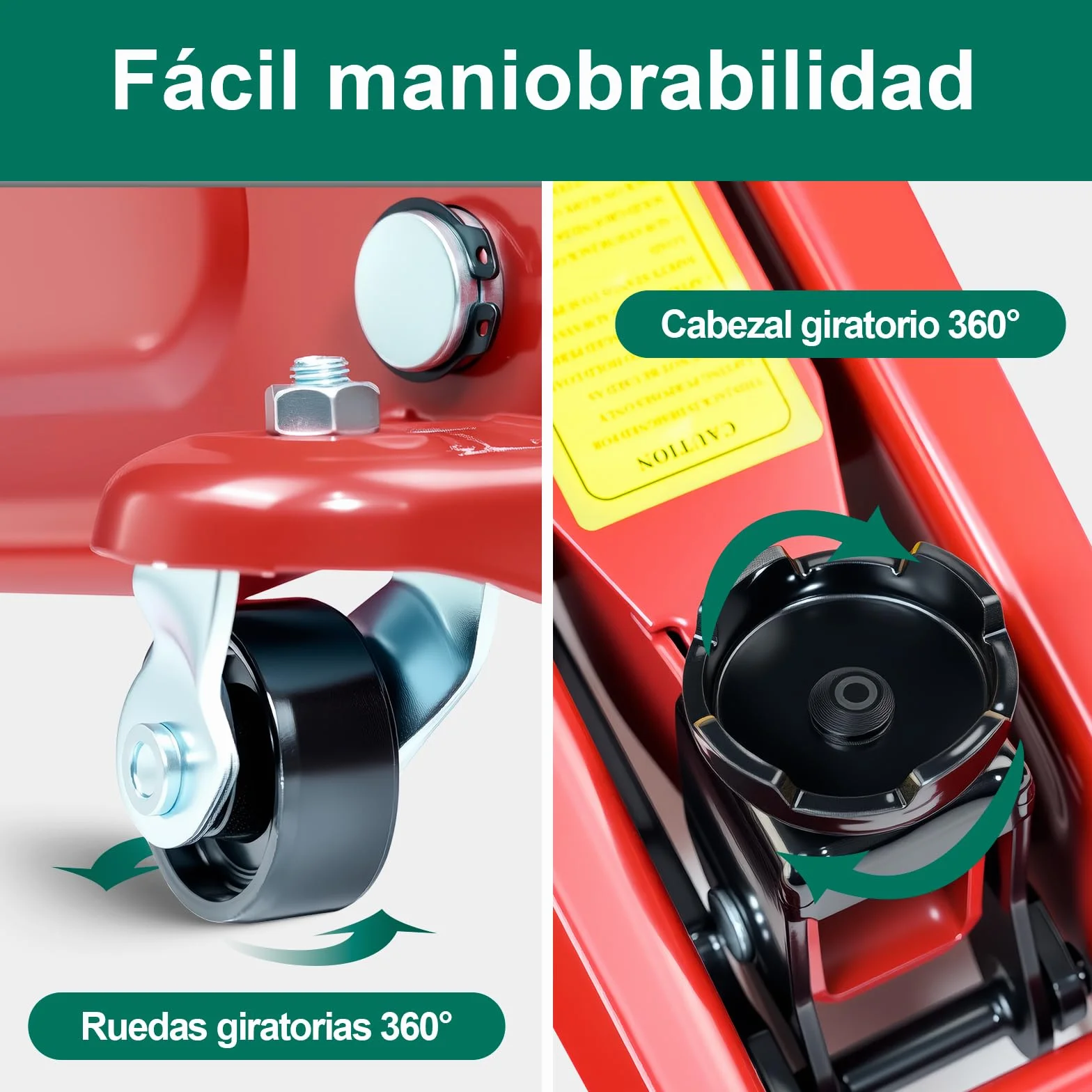 HYCHIKA Gato Hidraulico 3T 135-370 MM 360° Ruedas Giratorias para Coche